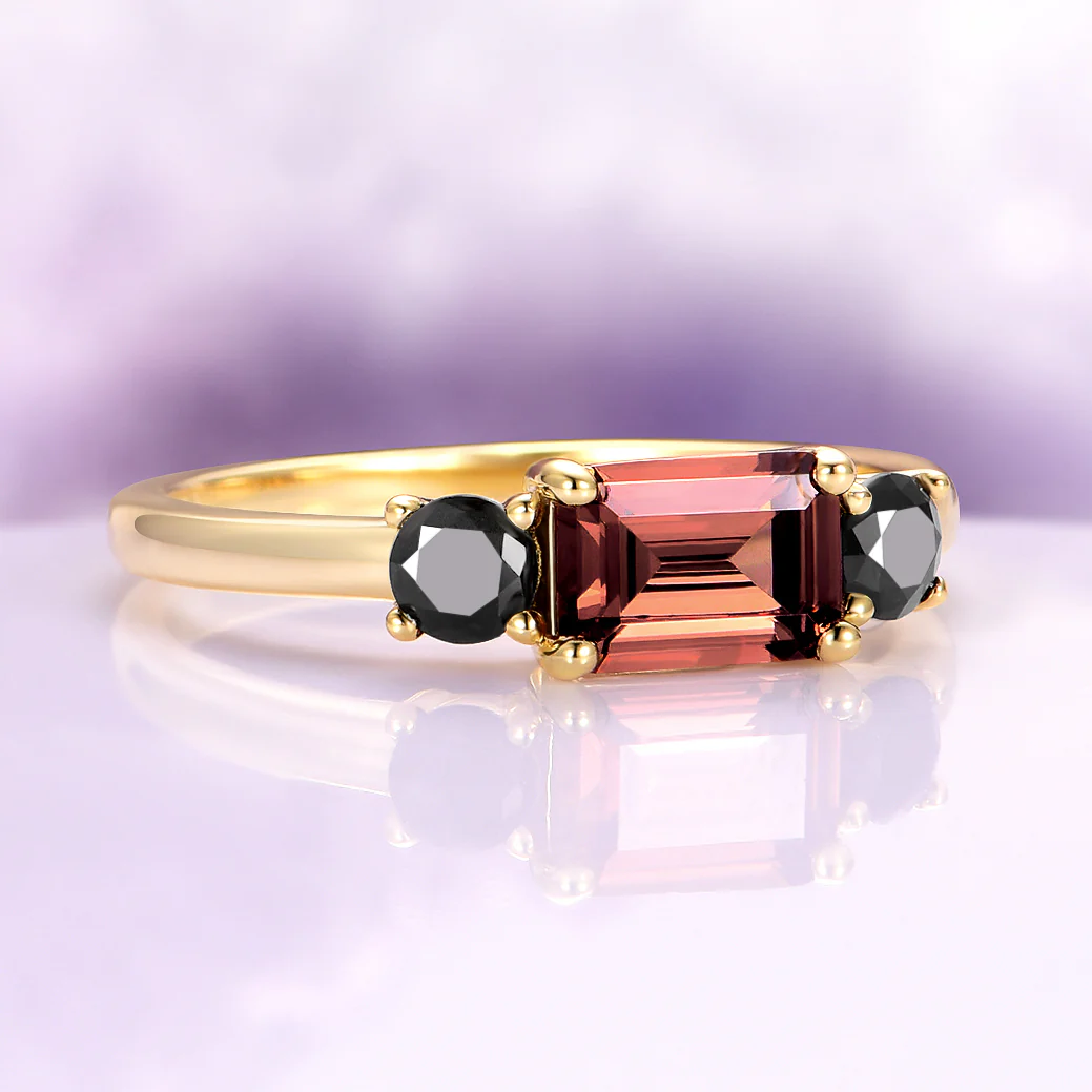 Brown Champagne Moissanite & Black Onyx Engagement Ring in 14K Solid Yellow Gold - Image 5