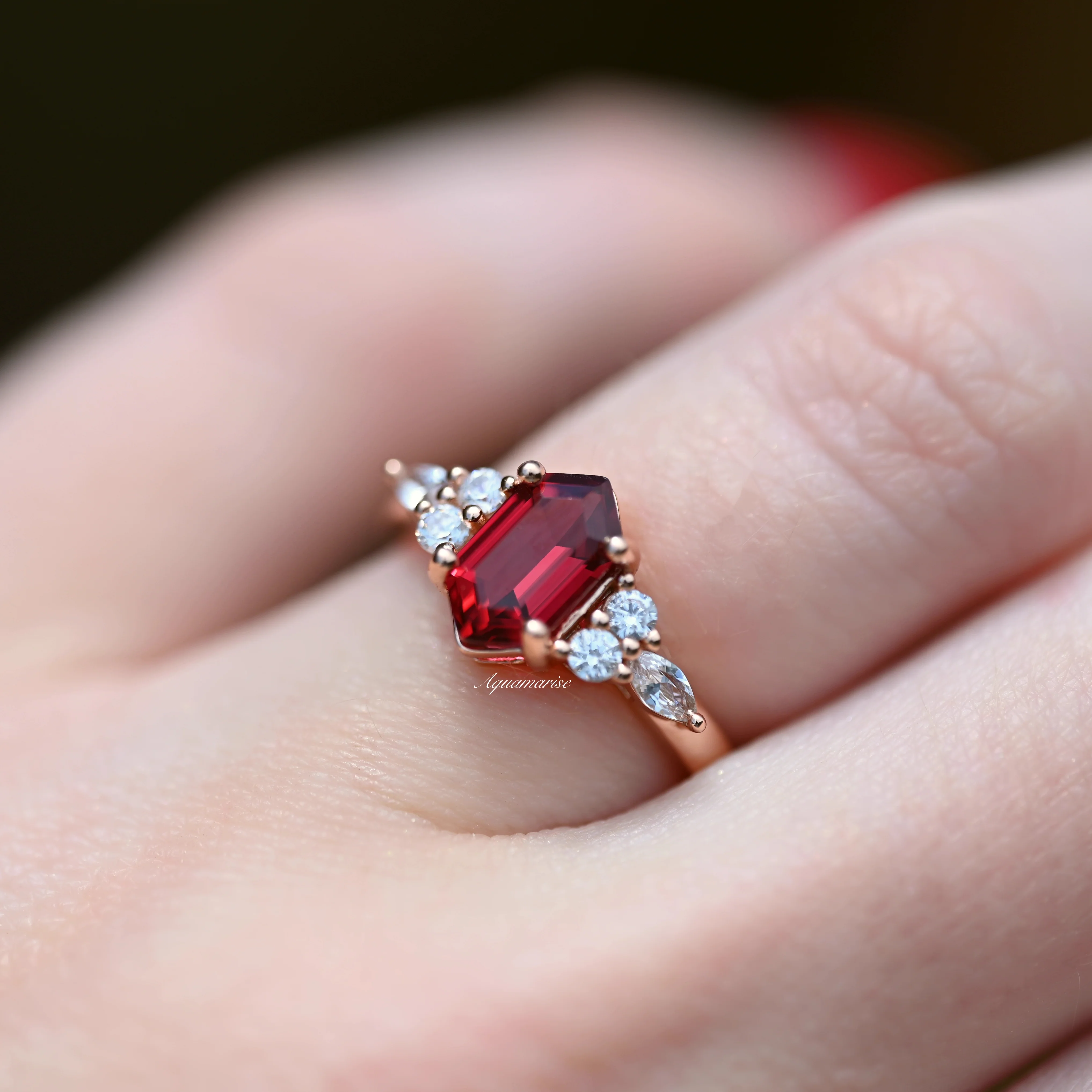 Sonnet Hexagon Ruby Ring- 14K Rose Gold Vermeil - Image 2