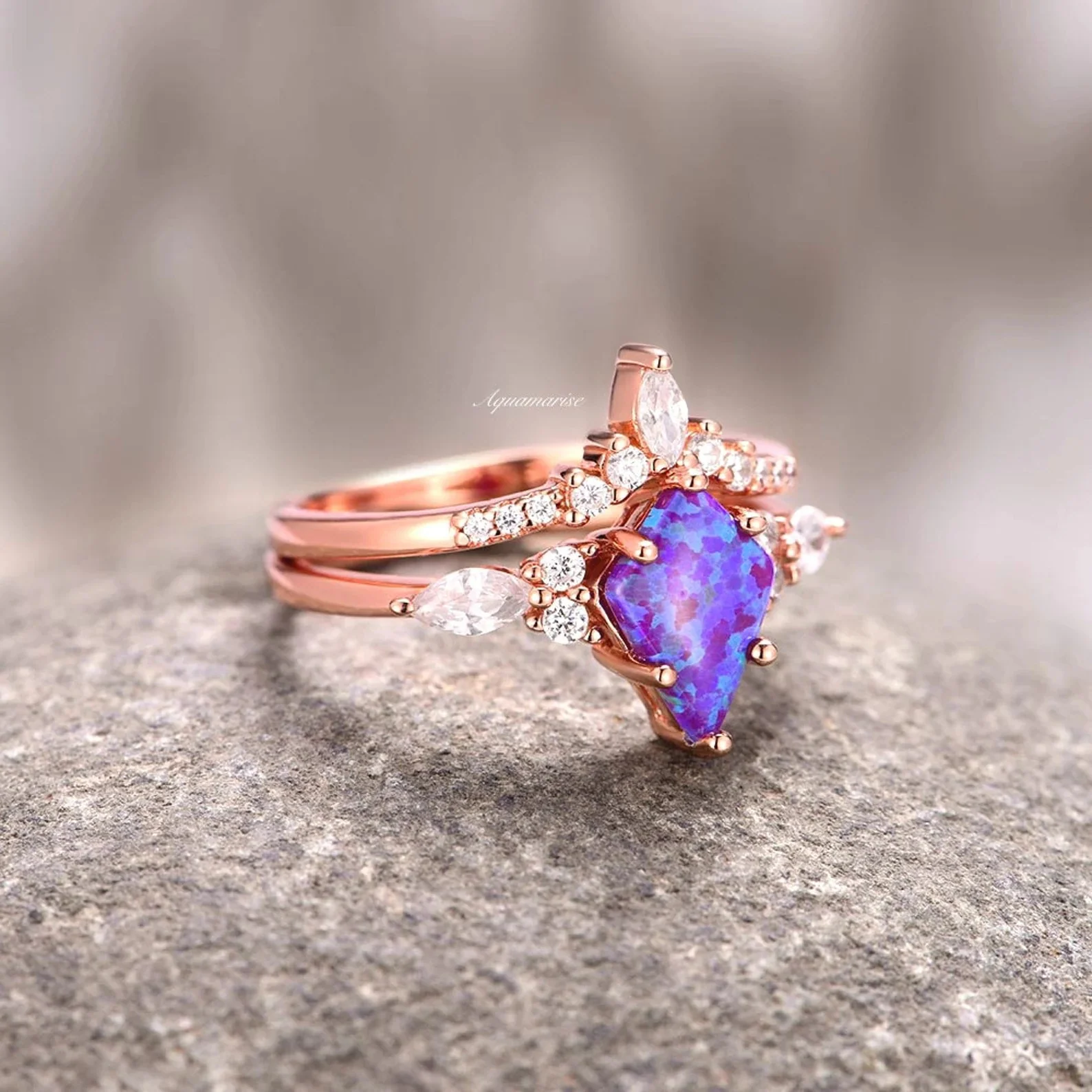 Skye Kite®  Lavender Fire Opal Ring Set- 14K Rose Gold Vermeil - Image 6