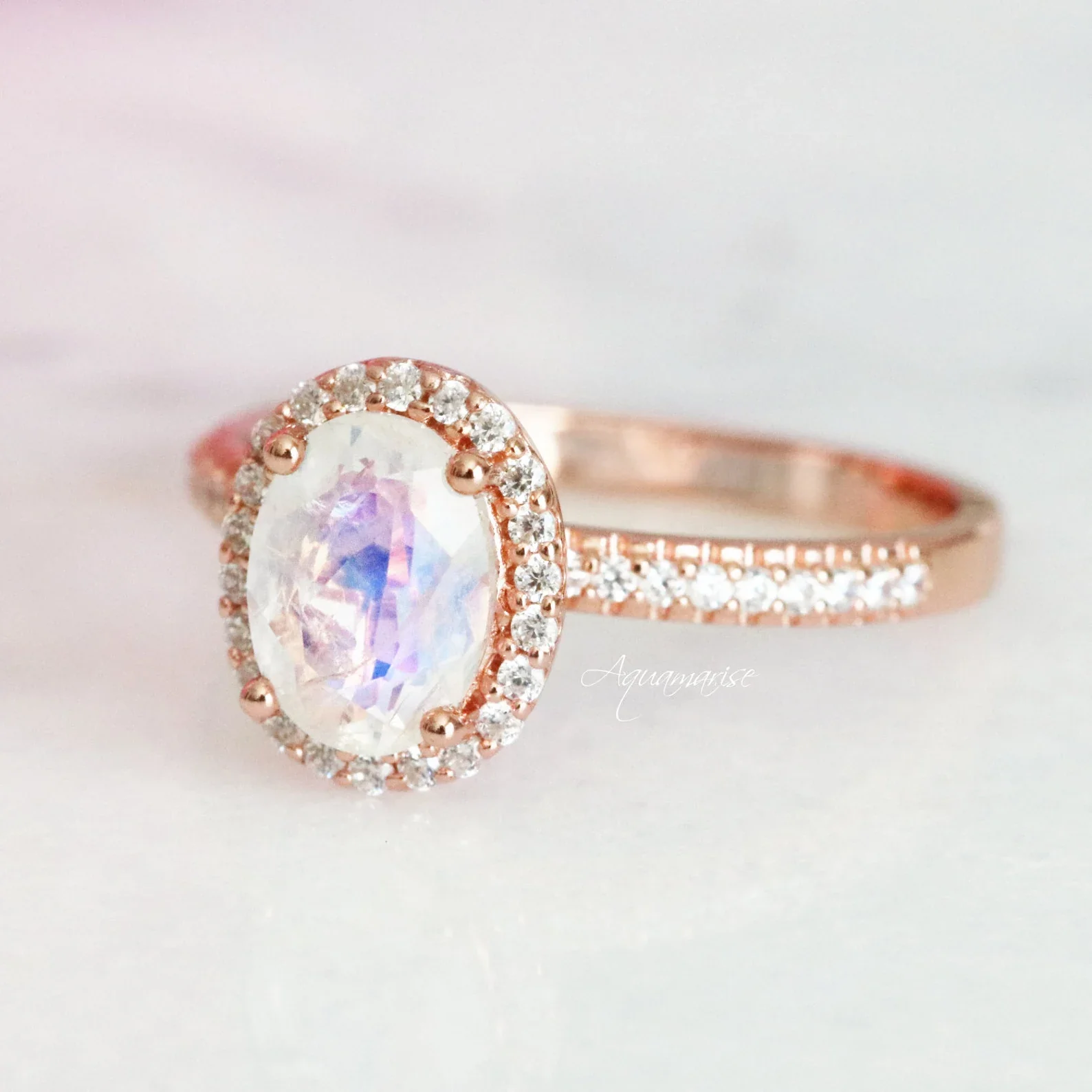 Iris Moonstone Engagement Ring in 14K Solid Rose Gold - Image 3