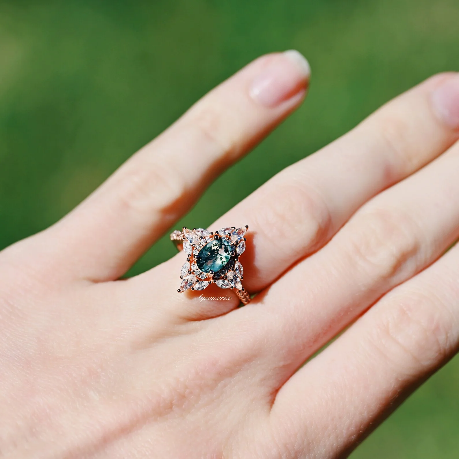 Stella Green Moss Agate Ring- 14K Rose Gold Vermeil - Image 3