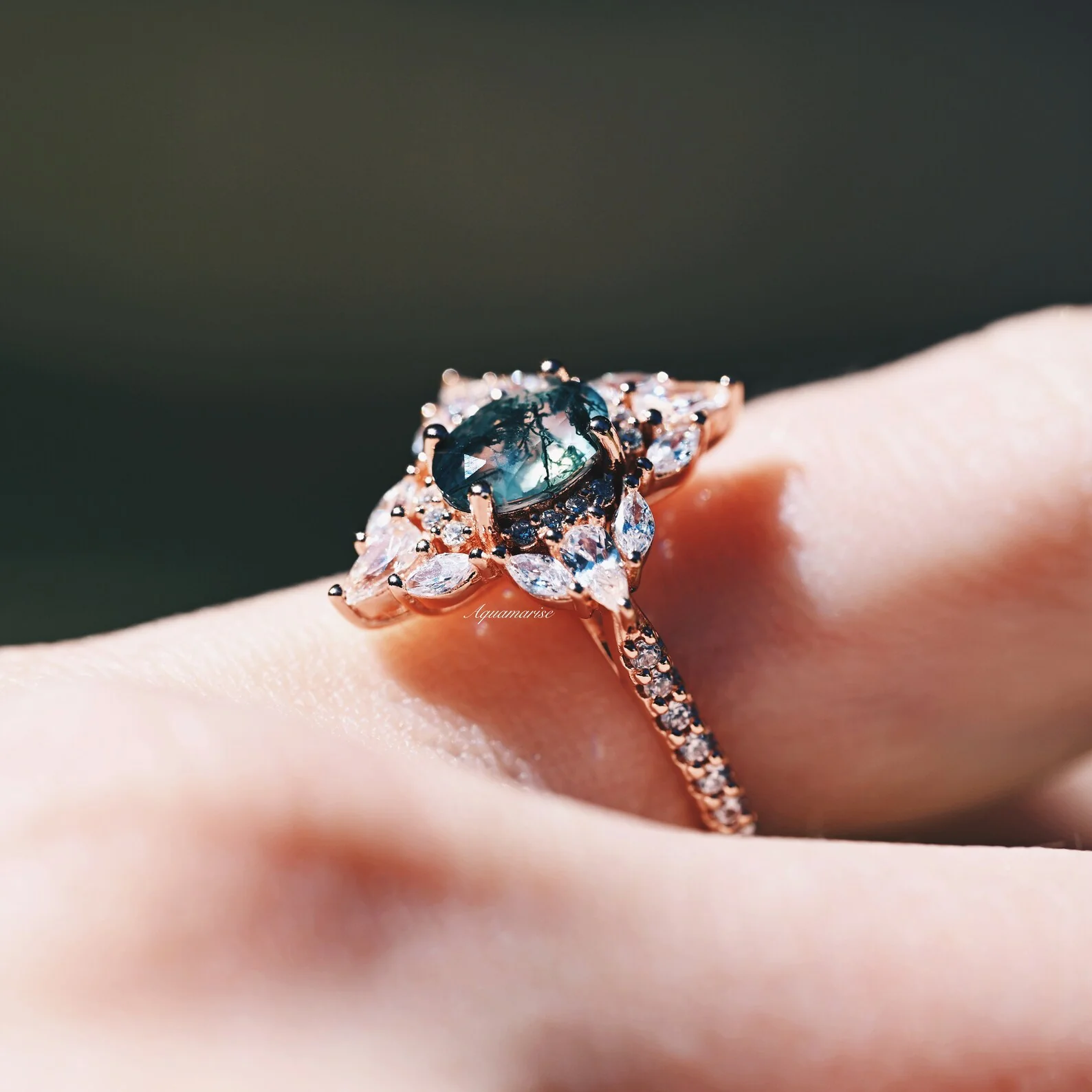 Stella Green Moss Agate Ring- 14K Rose Gold Vermeil - Image 4