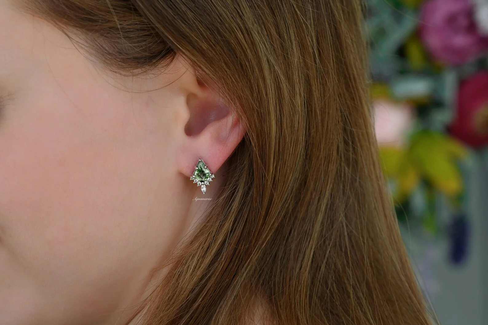 Skye Kite® Green Moss Agate Stud Earrings in Sterling Silver - Image 2