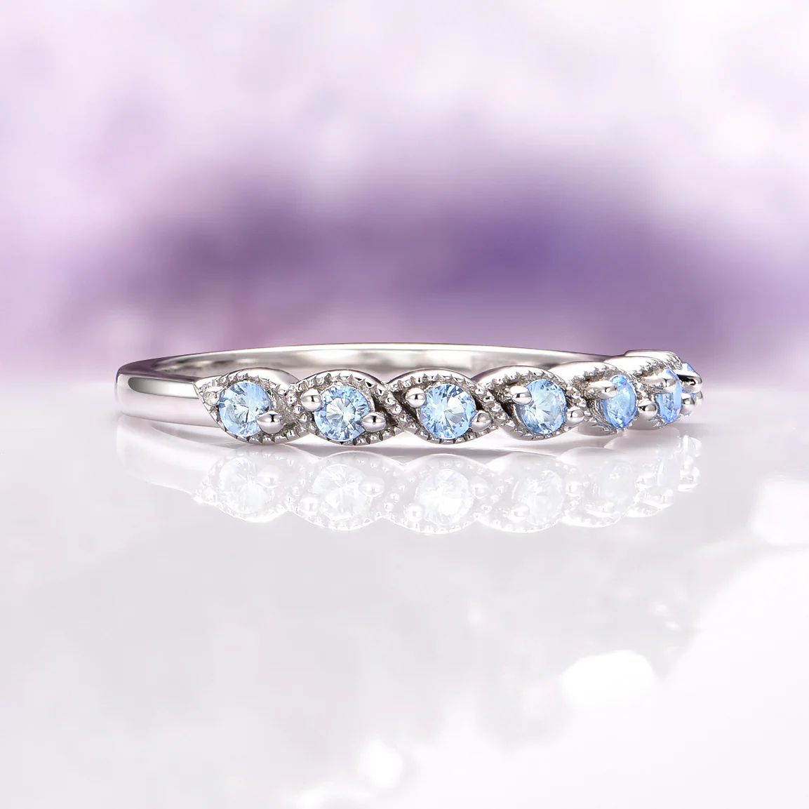 Vintage Aquamarine Wedding Band in Sterling Silver - Image 5