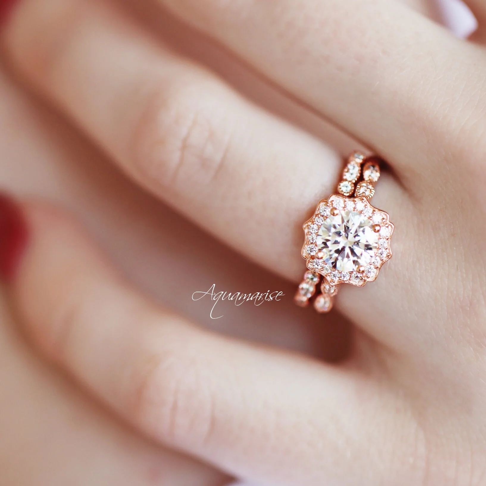 Cordelia Lab-Grown Diamond Engagement Ring- 14K Solid Rose Gold (IGI Certified) - Image 2