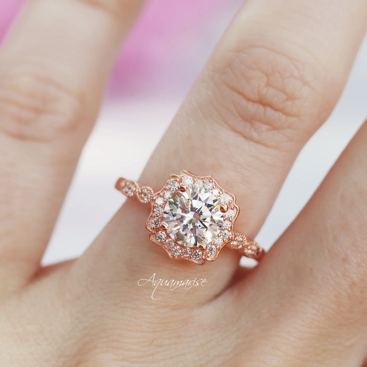 Cordelia Lab-Grown Diamond Engagement Ring- 14K Solid Rose Gold (IGI Certified) - Image 3