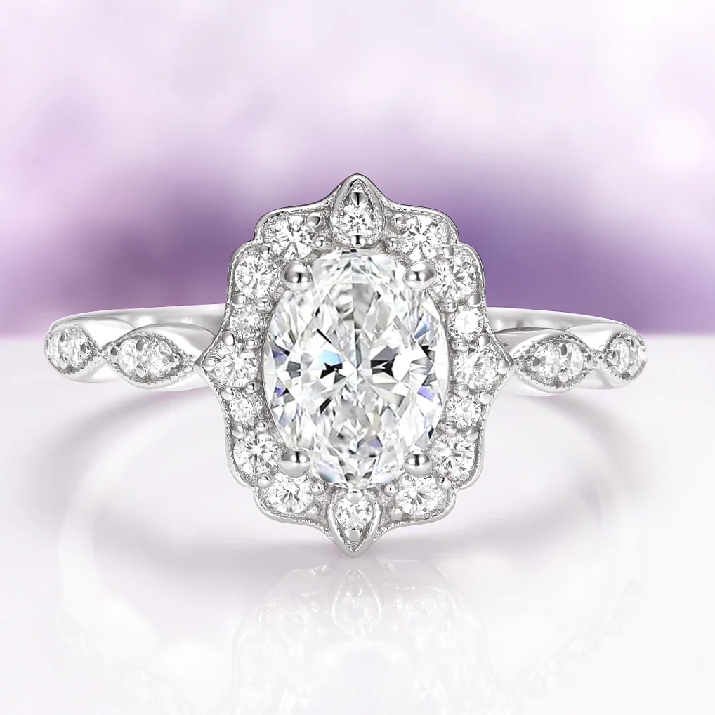 Cordelia Oval Cut Moissanite Engagement Ring in 14K White Gold