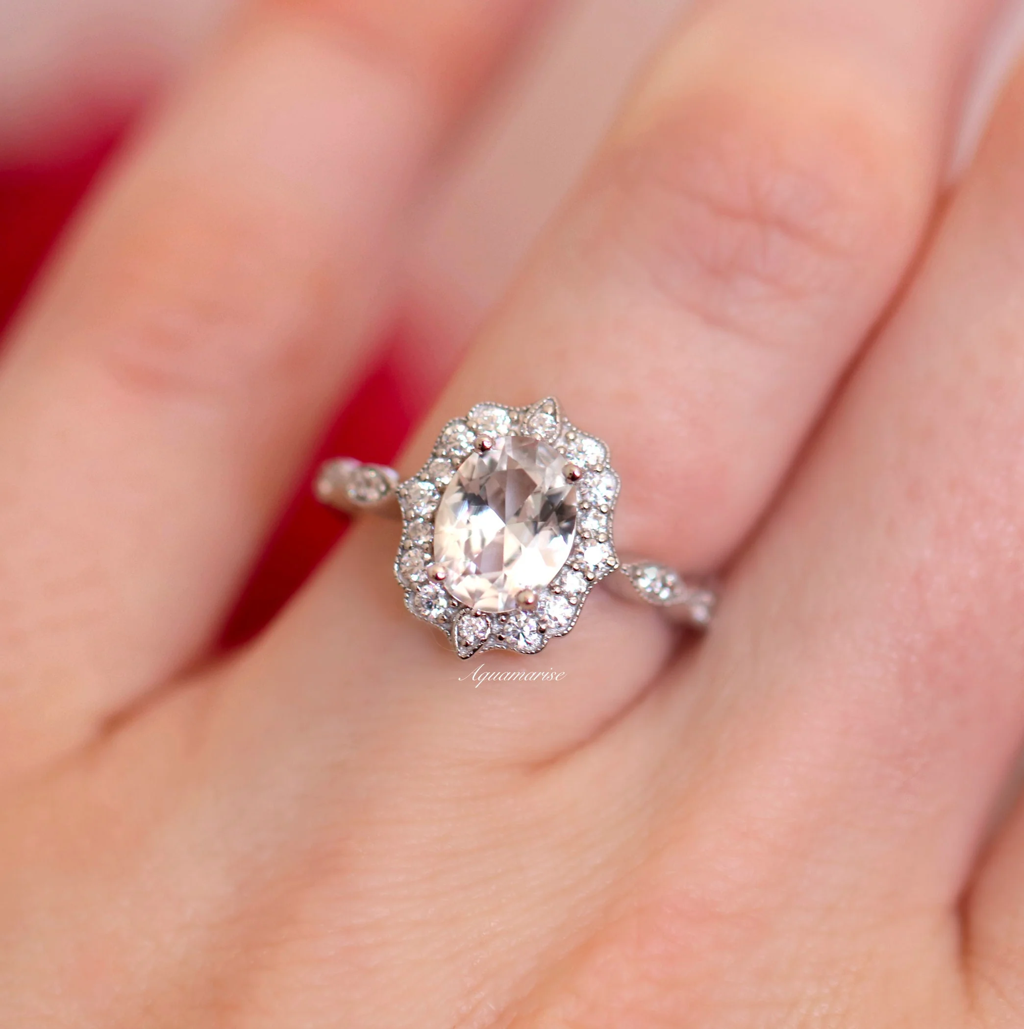Cordelia Oval Cut Moissanite Engagement Ring in 14K White Gold - Image 3
