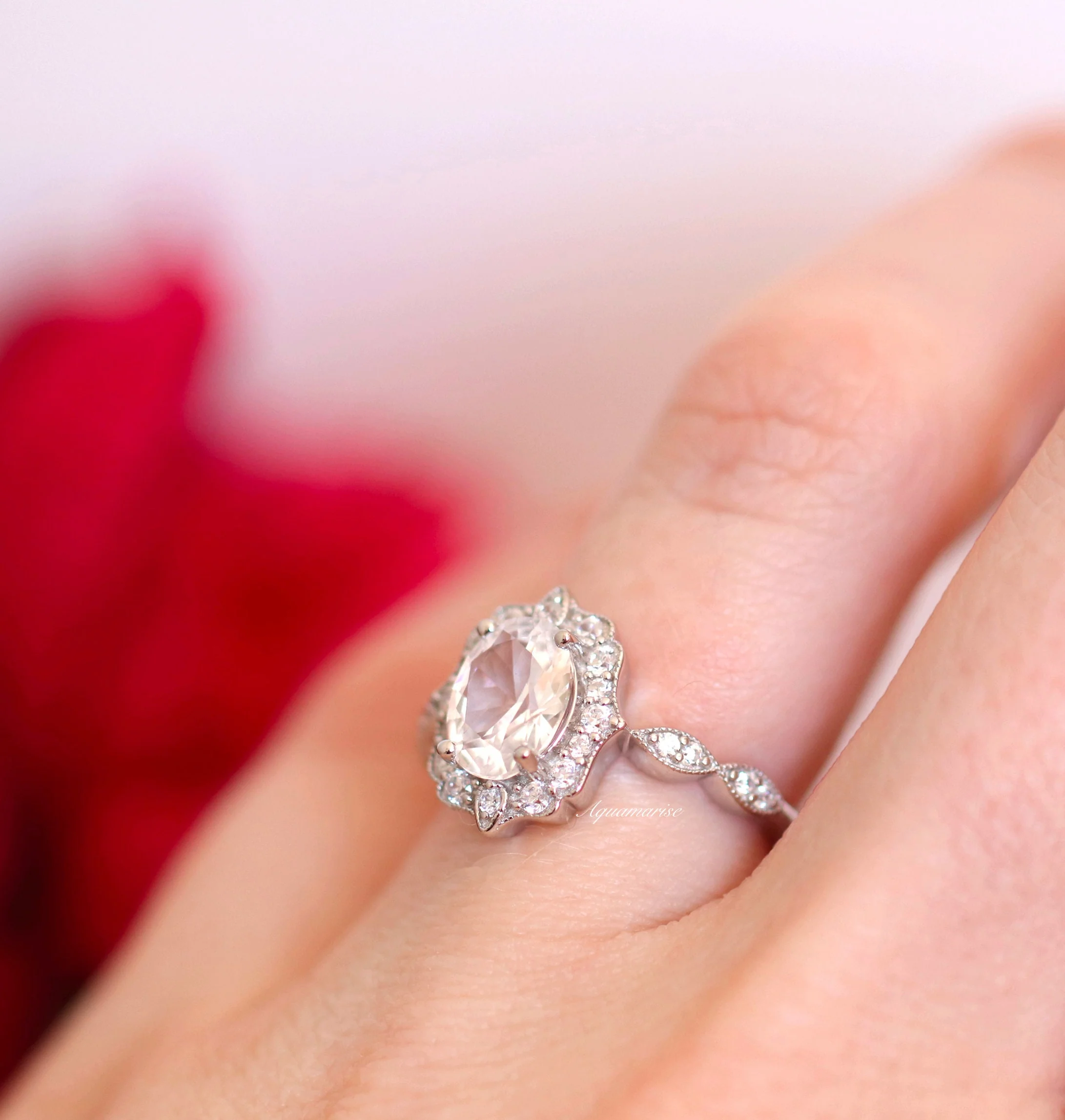 Cordelia Oval Cut Moissanite Engagement Ring in 14K White Gold - Image 4