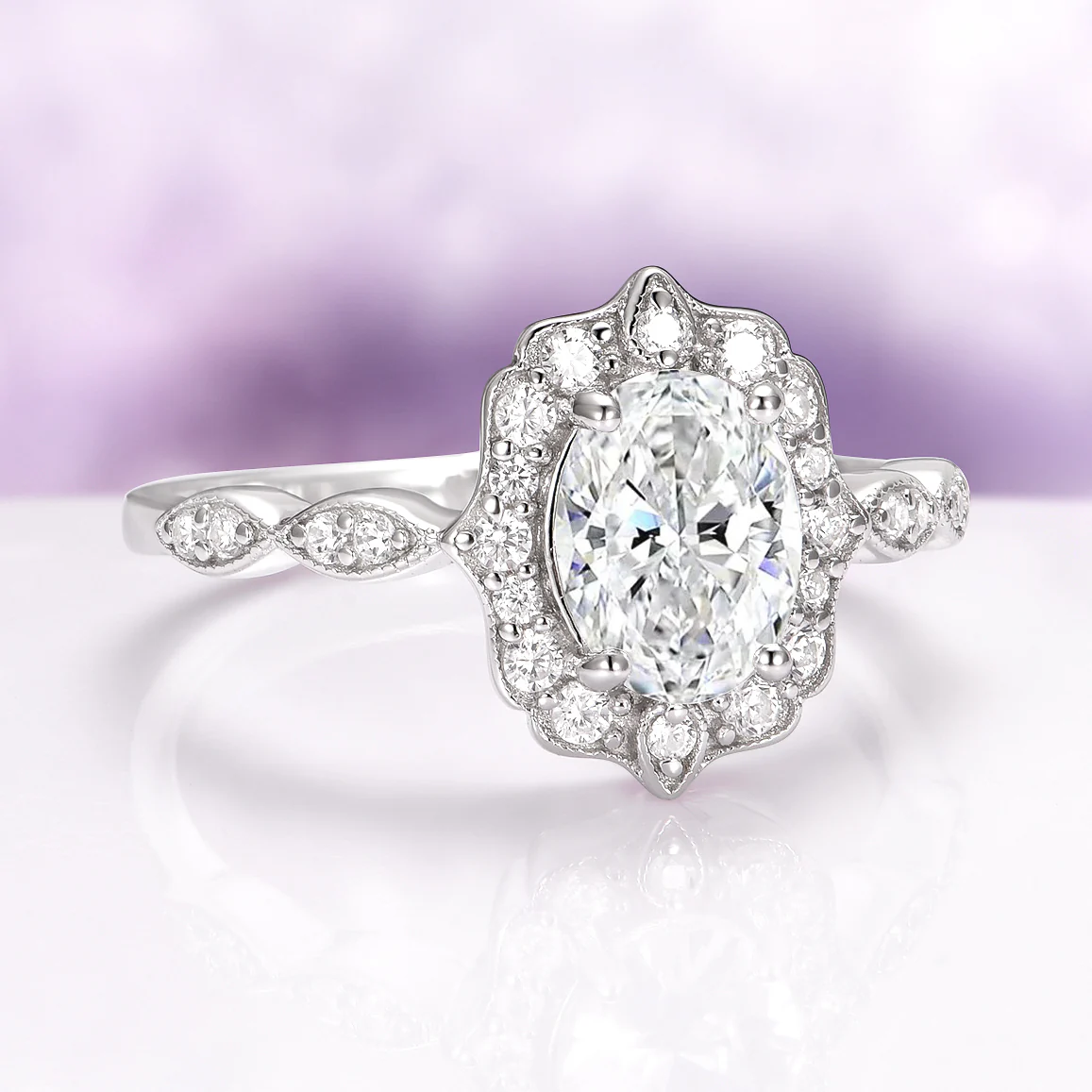 Cordelia Oval Cut Moissanite Engagement Ring in 14K White Gold - Image 5