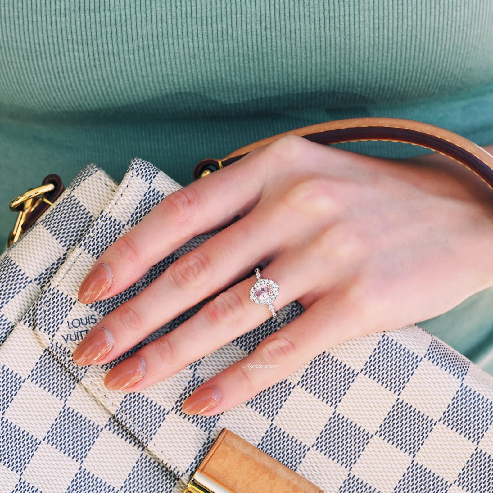 Cordelia Vintage Morganite Engagement Ring in 14K White Gold - Image 4