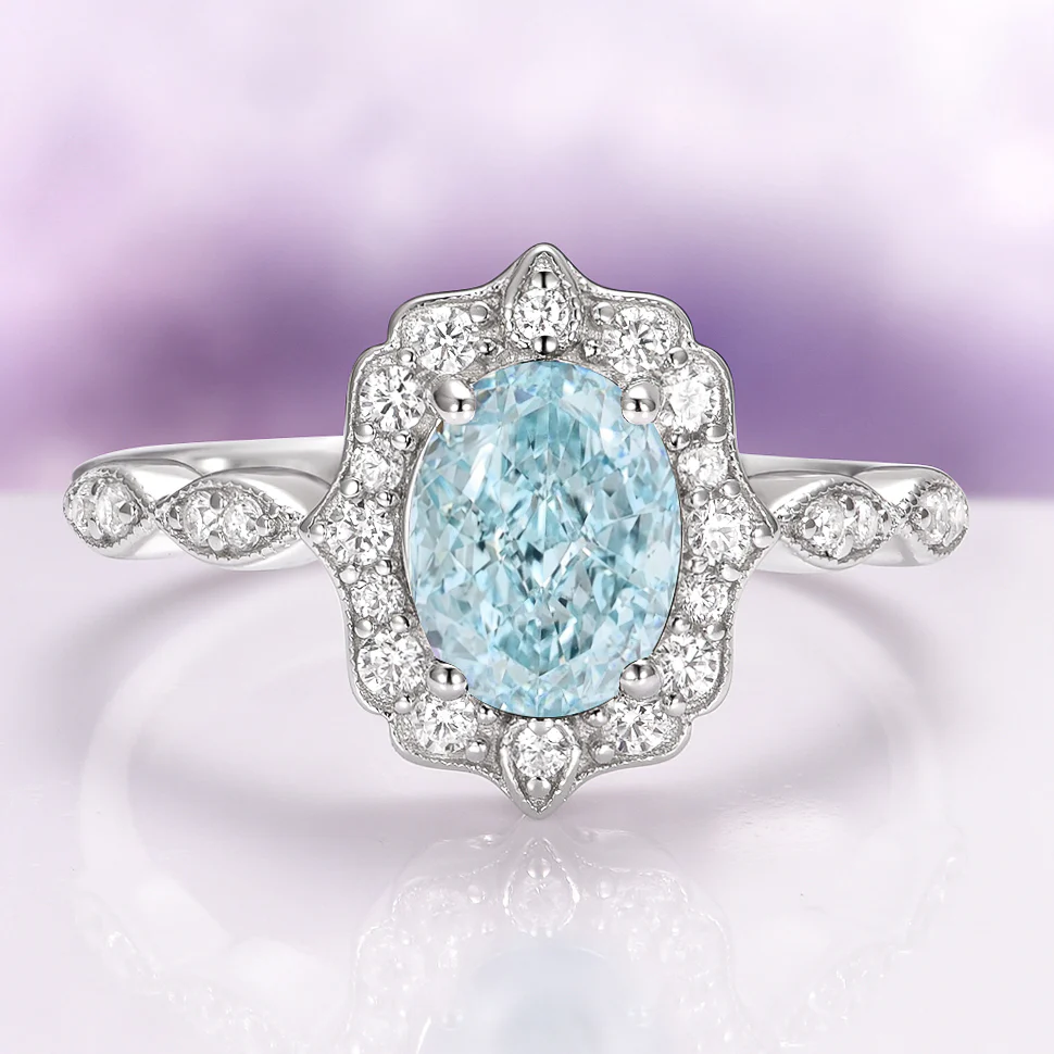 Cordelia Oval Cut Aquamarine Engagement Ring in 14K White Gold