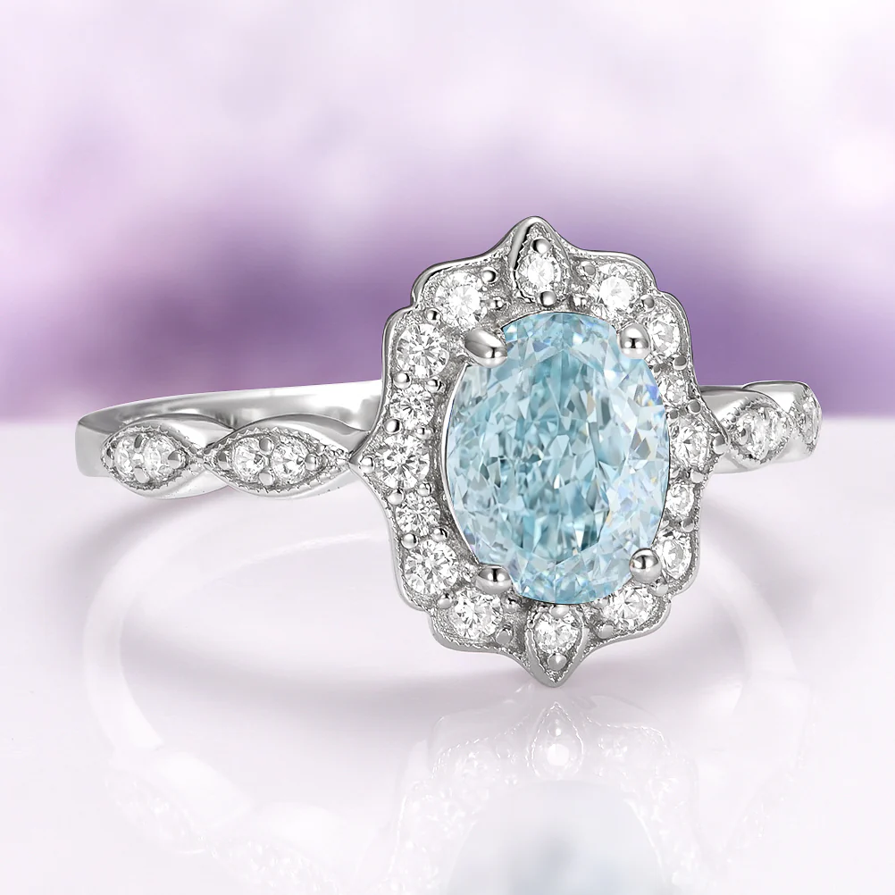 Cordelia Oval Cut Aquamarine Engagement Ring in 14K White Gold - Image 4
