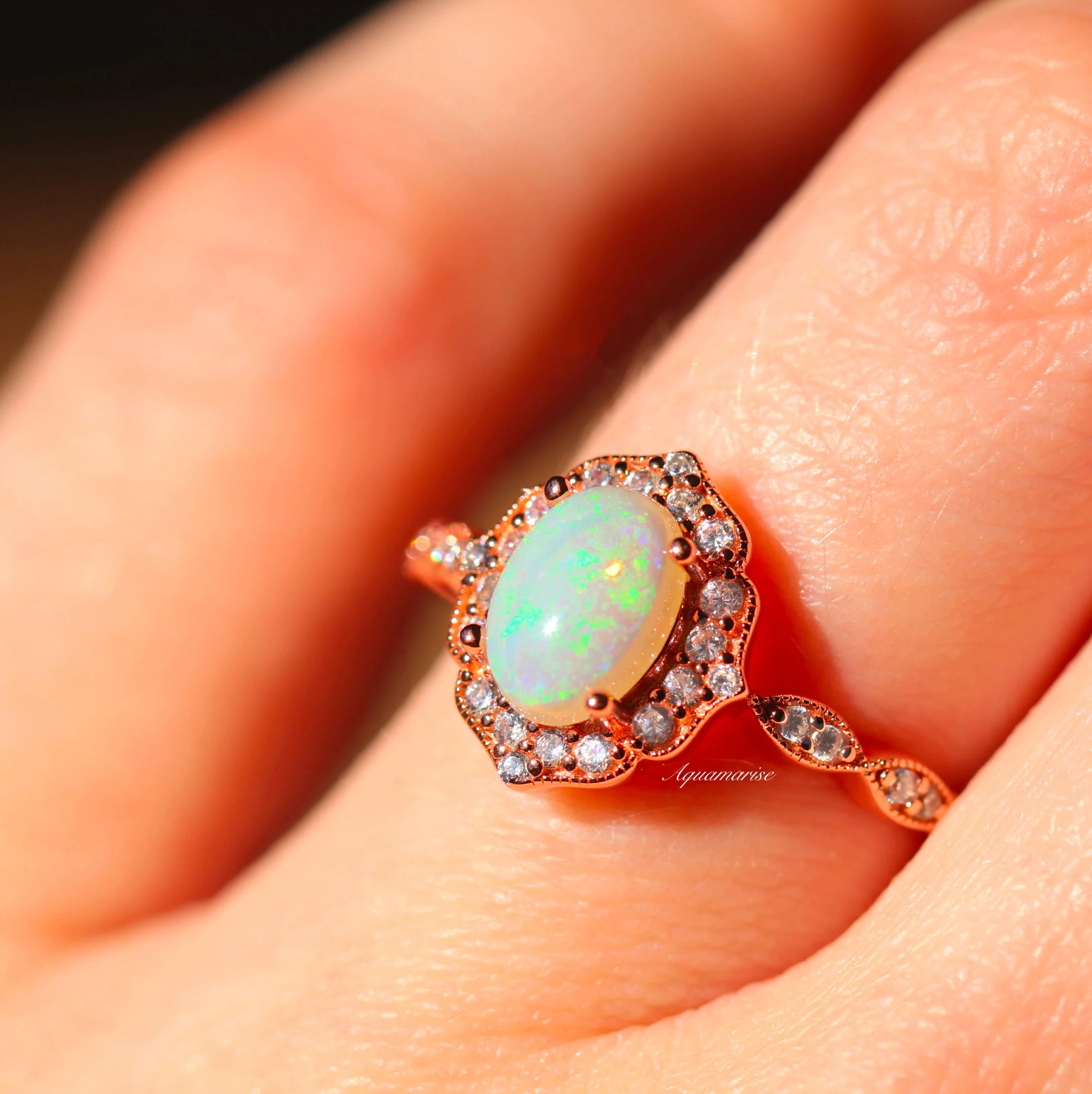 Cordelia Oval Cut Australian Opal Engagement Ring in 14K Solid Rose Gold - Image 3