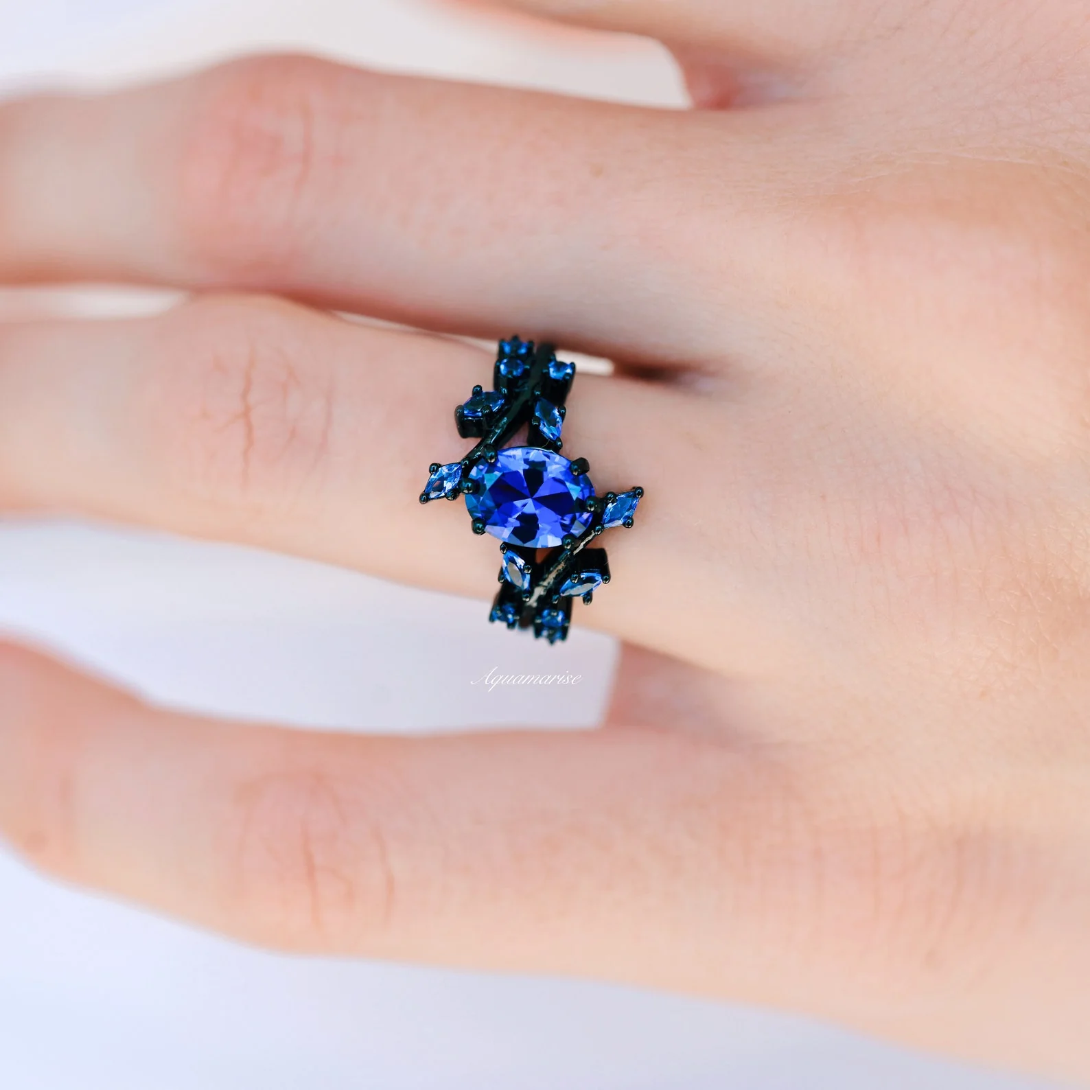 Cornflower Sapphire & Orion Nebula™ Couples Ring Set - Image 2
