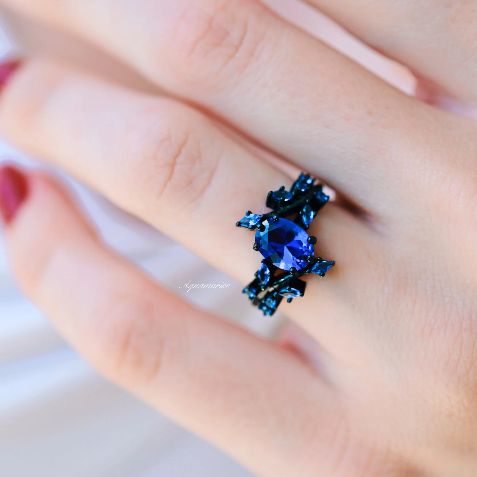 Cornflower Sapphire & Orion Nebula™ Couples Ring Set - Image 3