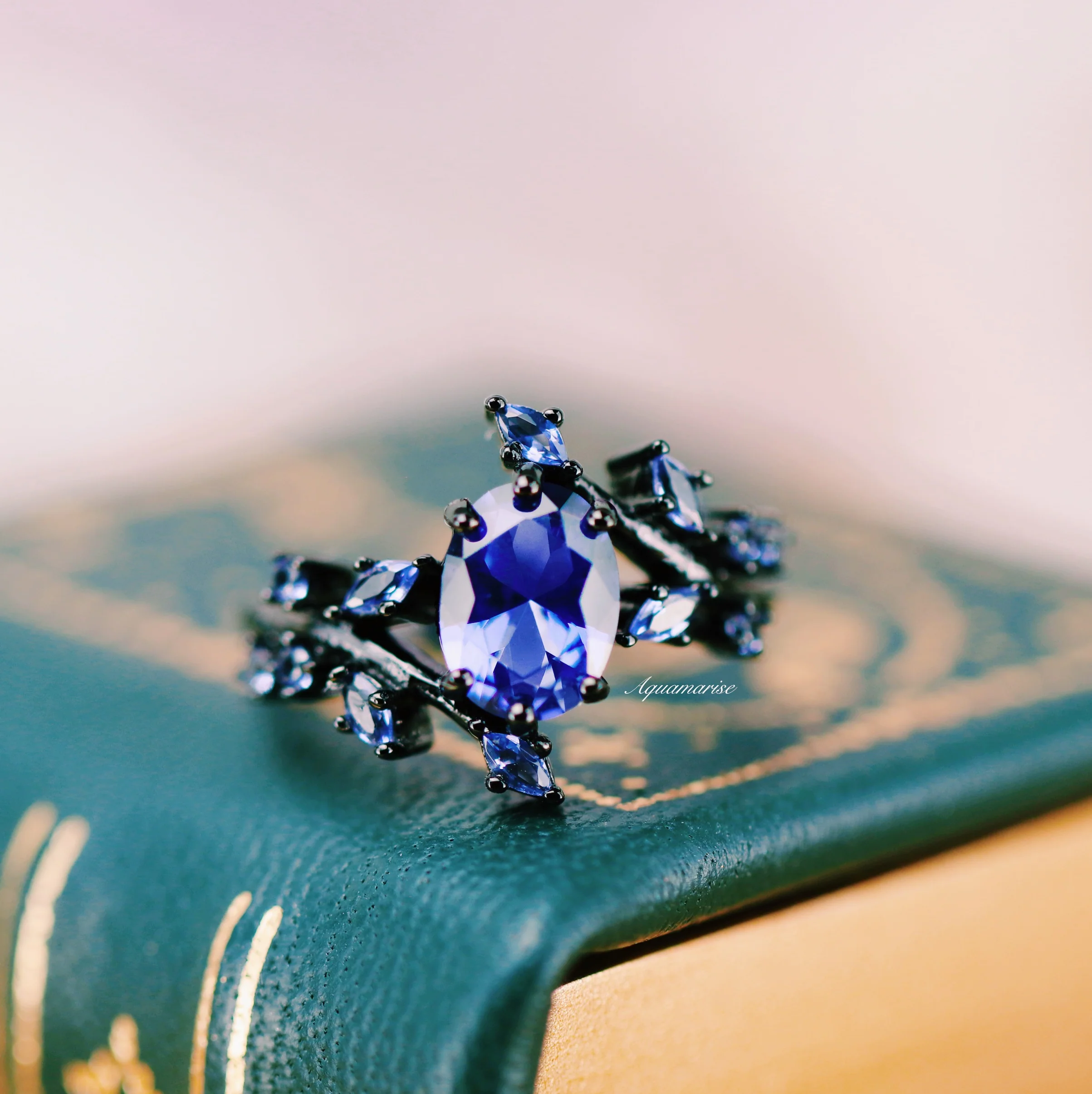 Cornflower Sapphire & Orion Nebula™ Couples Ring Set - Image 4
