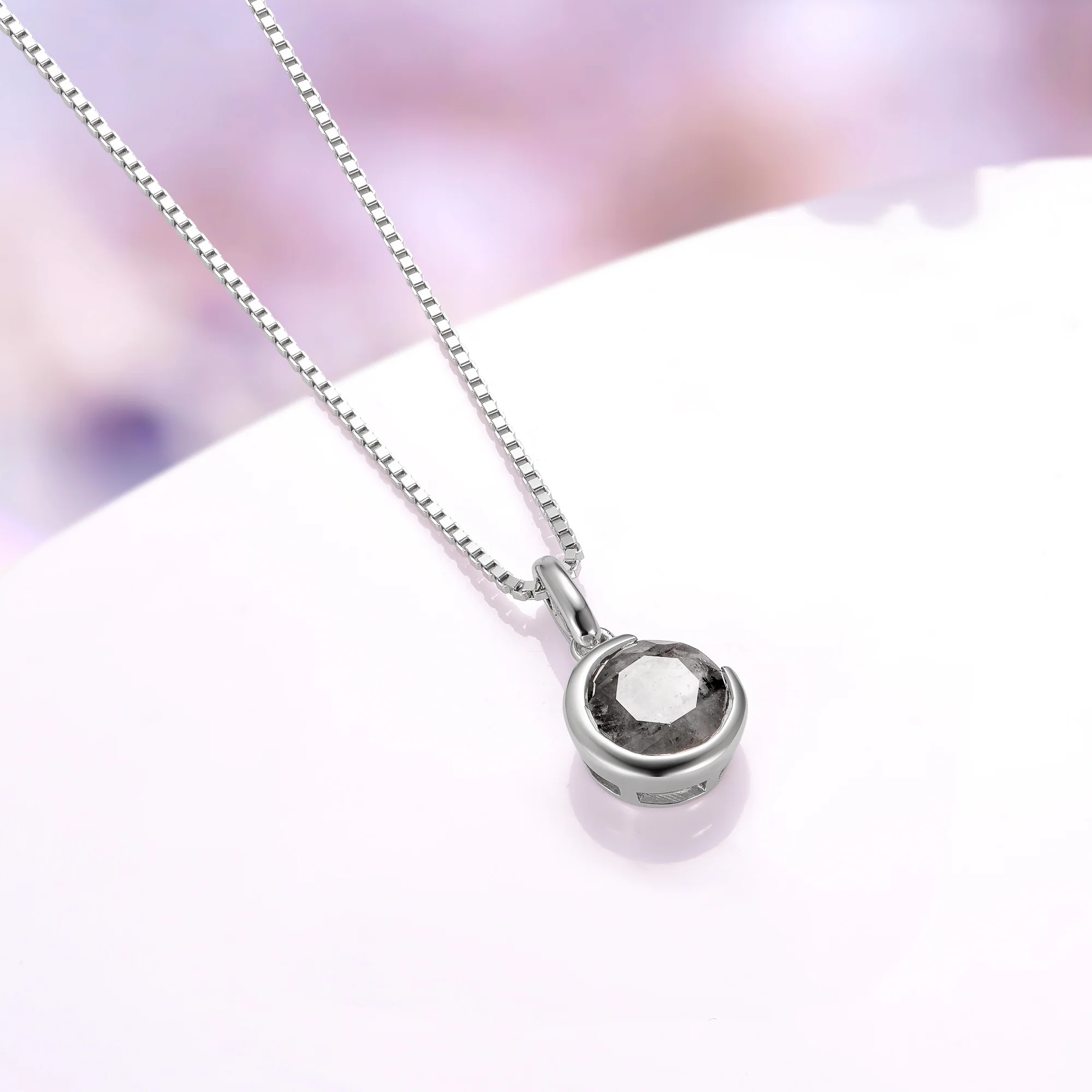 Crescent Moon Herkimer Diamond Necklace in Sterling Silver - Image 2