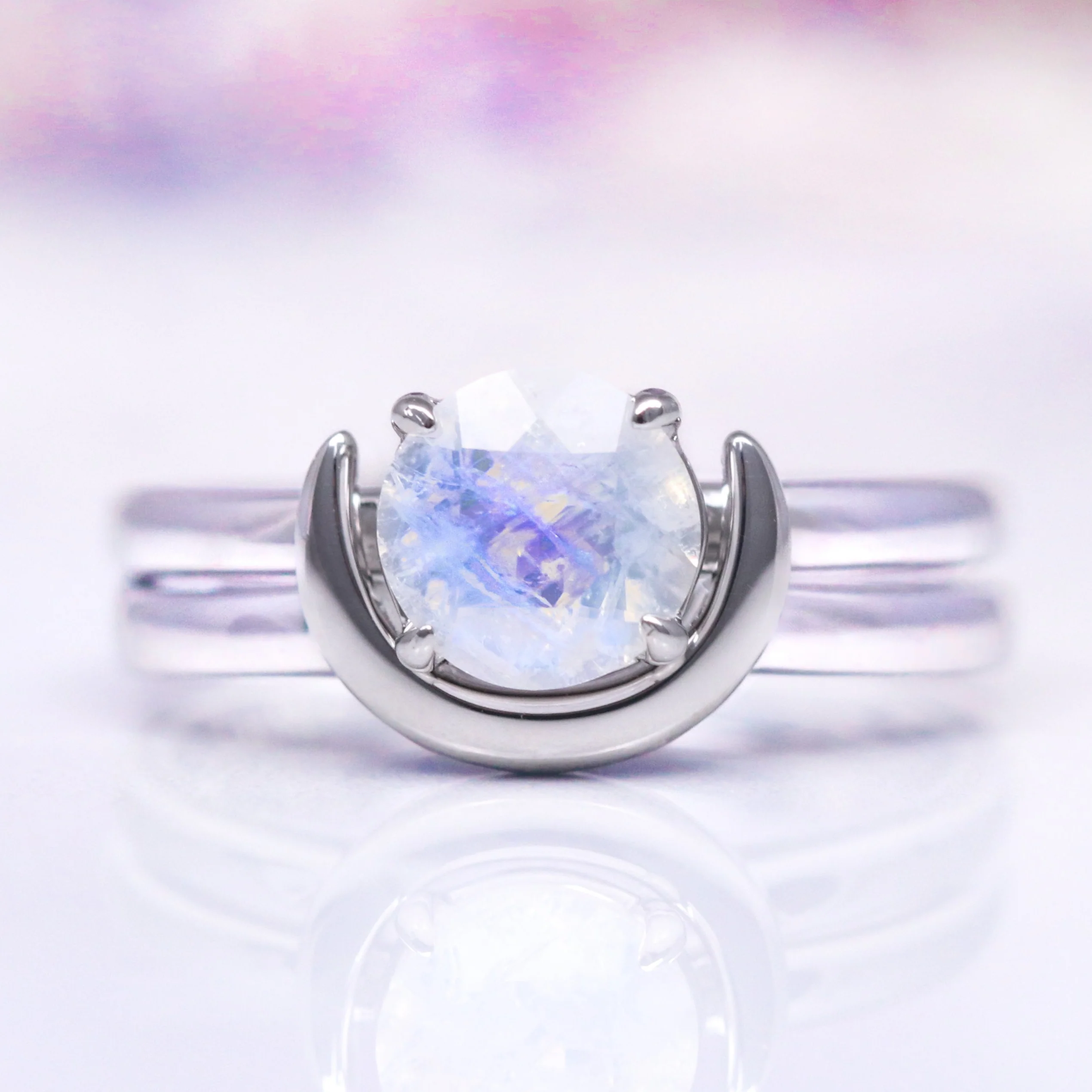 Crescent Moon Moonstone Couples Ring Set - Image 3