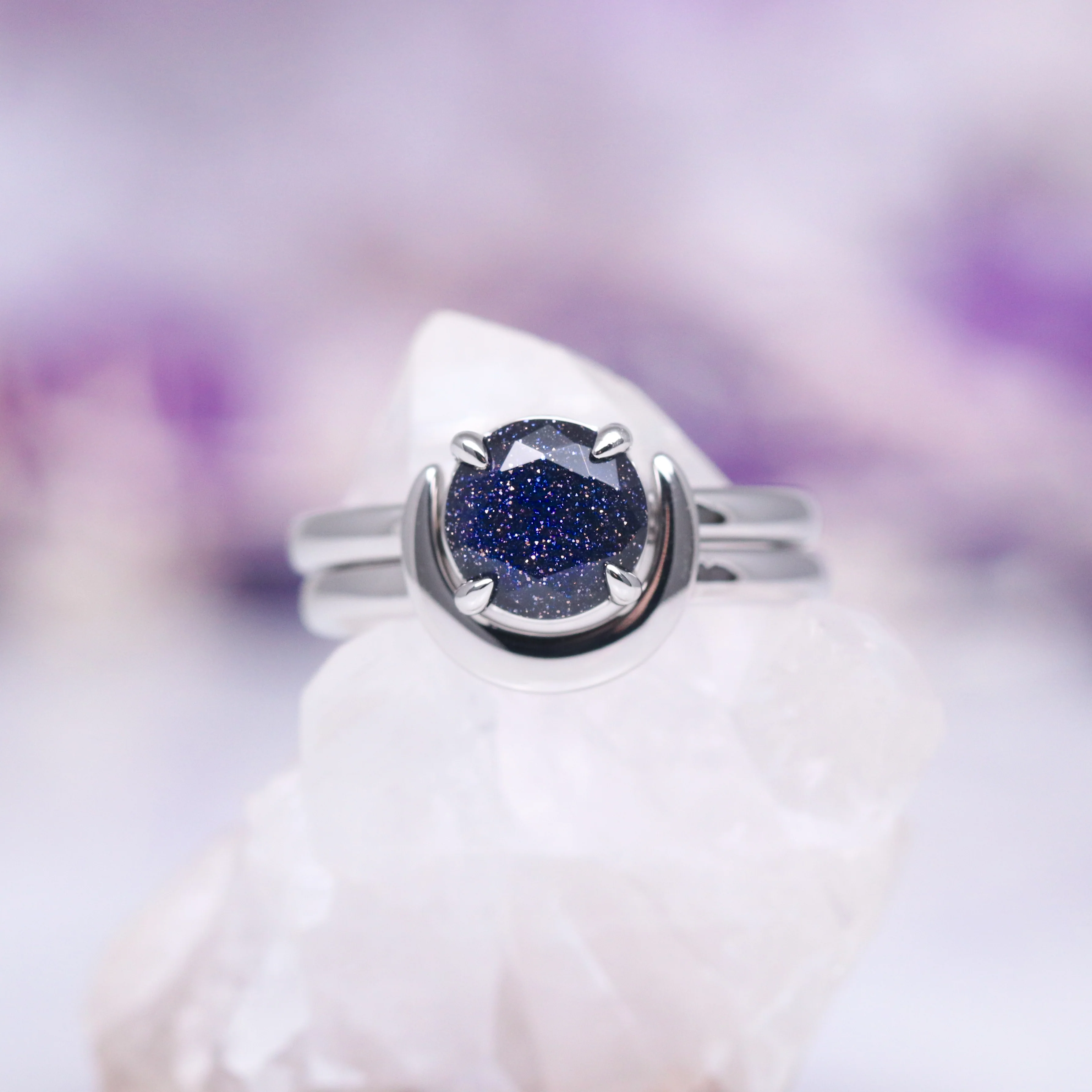 Starry Night Crescent Moon Couples Ring Set - Image 4