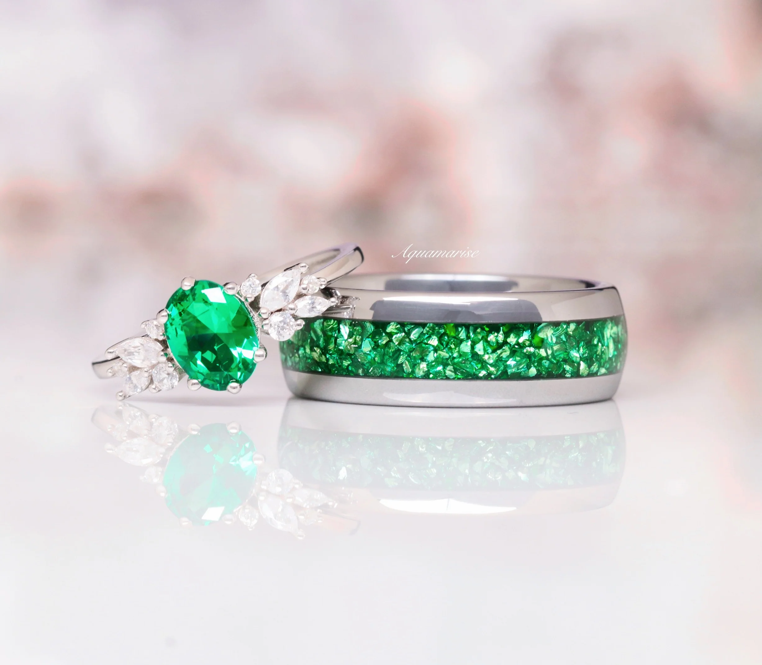 Crushed Emerald Wedding Band- 8MM Tungsten - Image 2