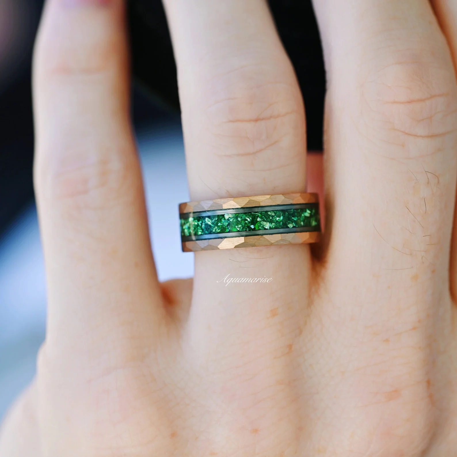 Crushed Emerald Wedding Band in Two-Tone Tungsten Carbide (8mm) - Image 3