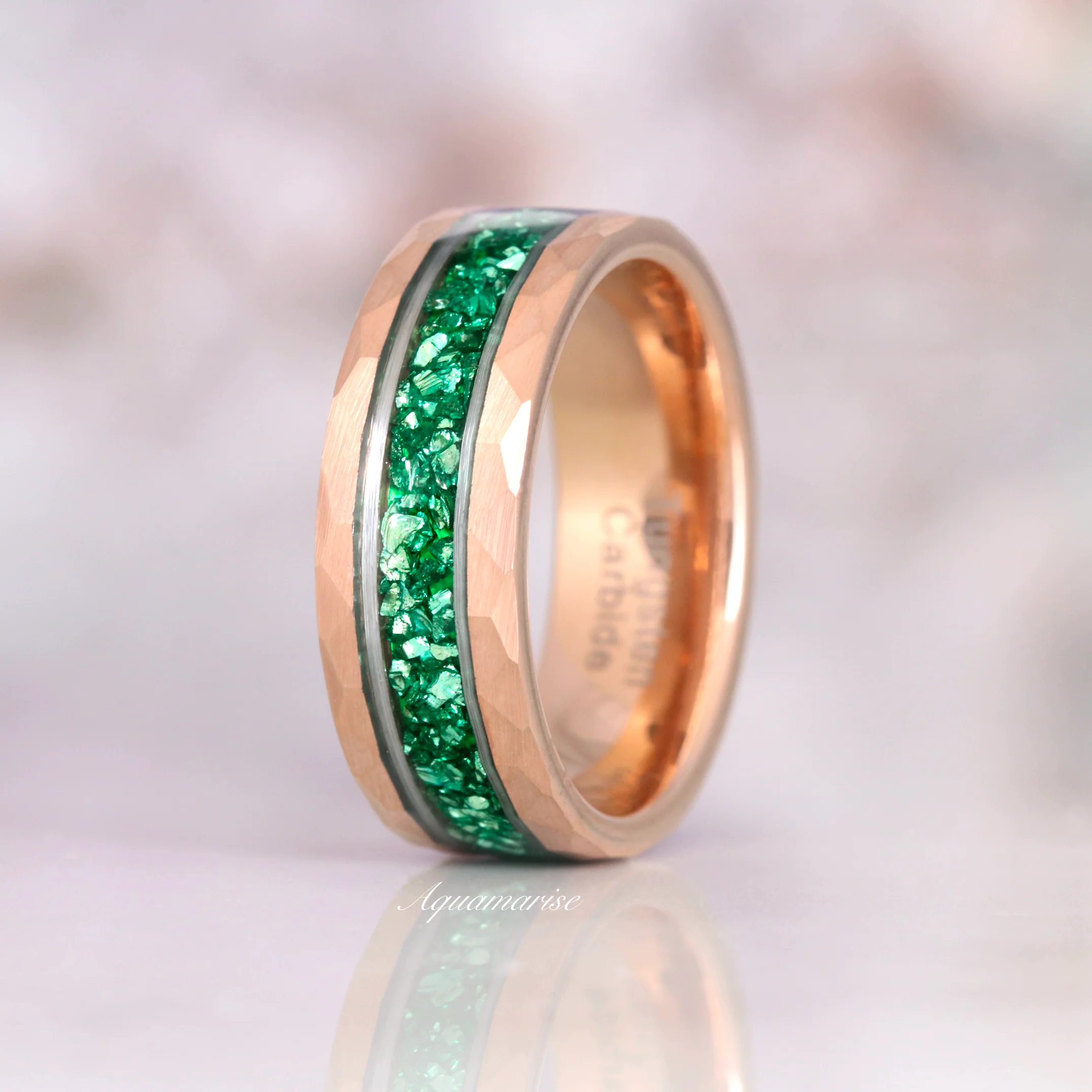 Crushed Emerald Wedding Band in Two-Tone Tungsten Carbide (8mm) - Image 5