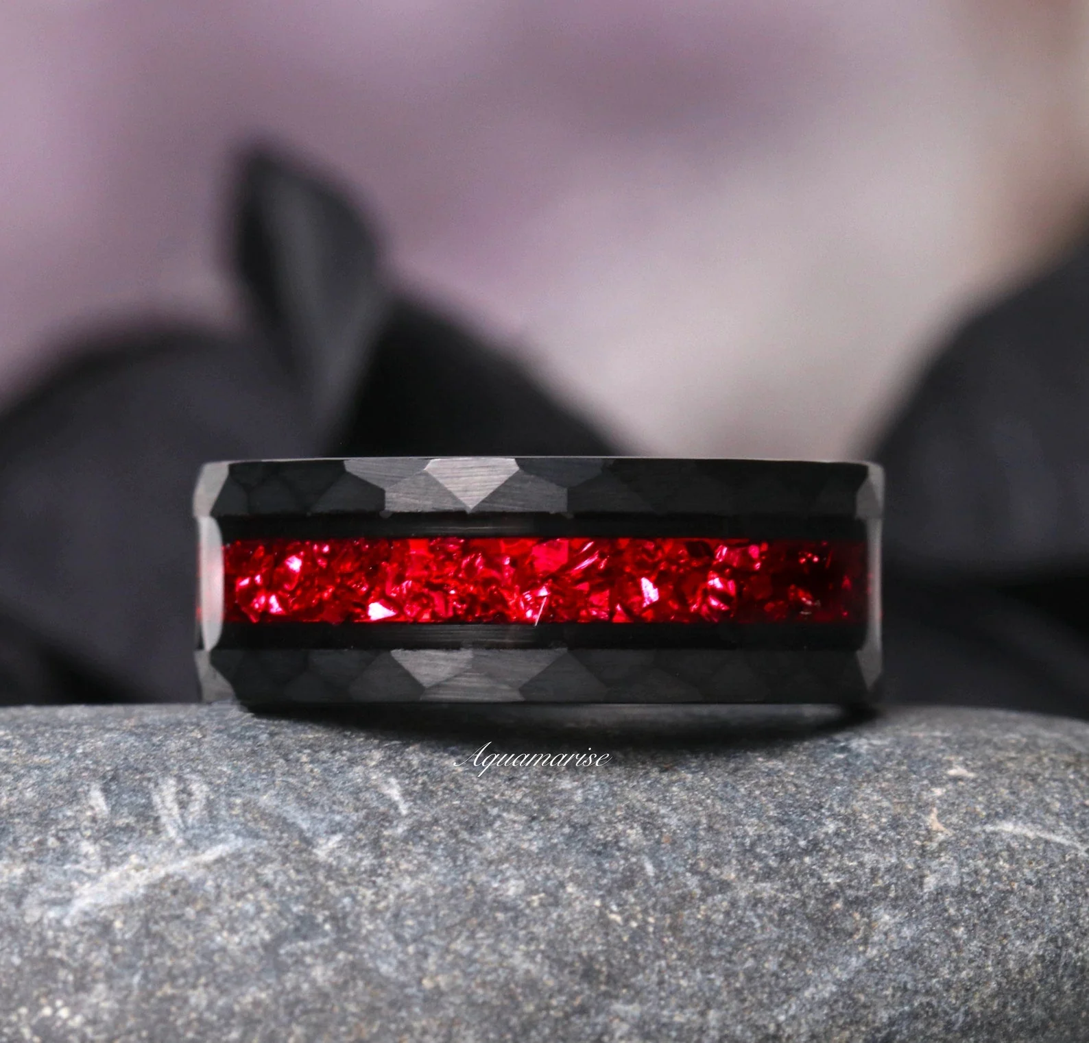 Crushed Red Garnet Couples Ring Set - Image 8