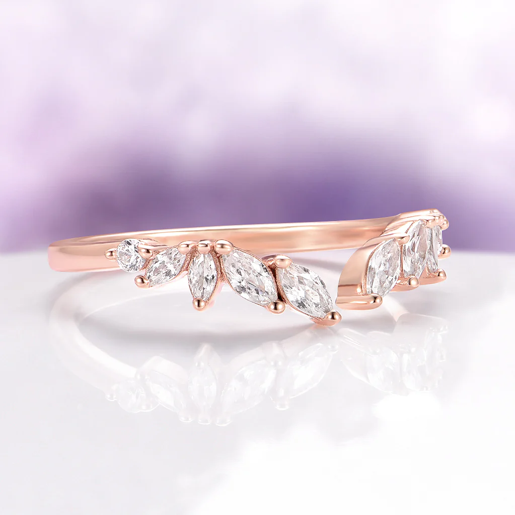 Curved Marquise Wedding Band in Solid 14K Rose Gold - Image 2