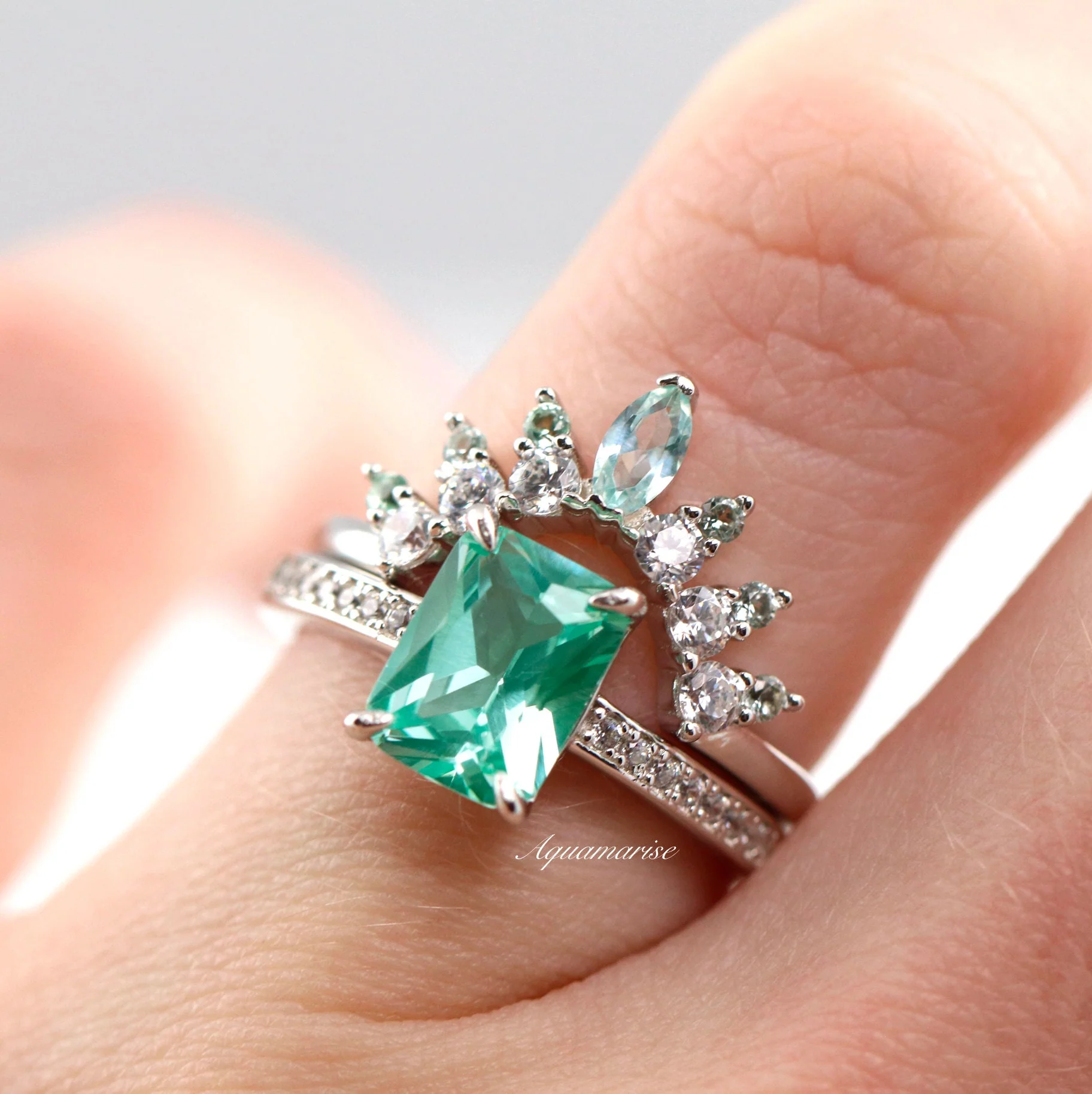 Crown Mint Green Sapphire Band- Sterling Silver - Image 3
