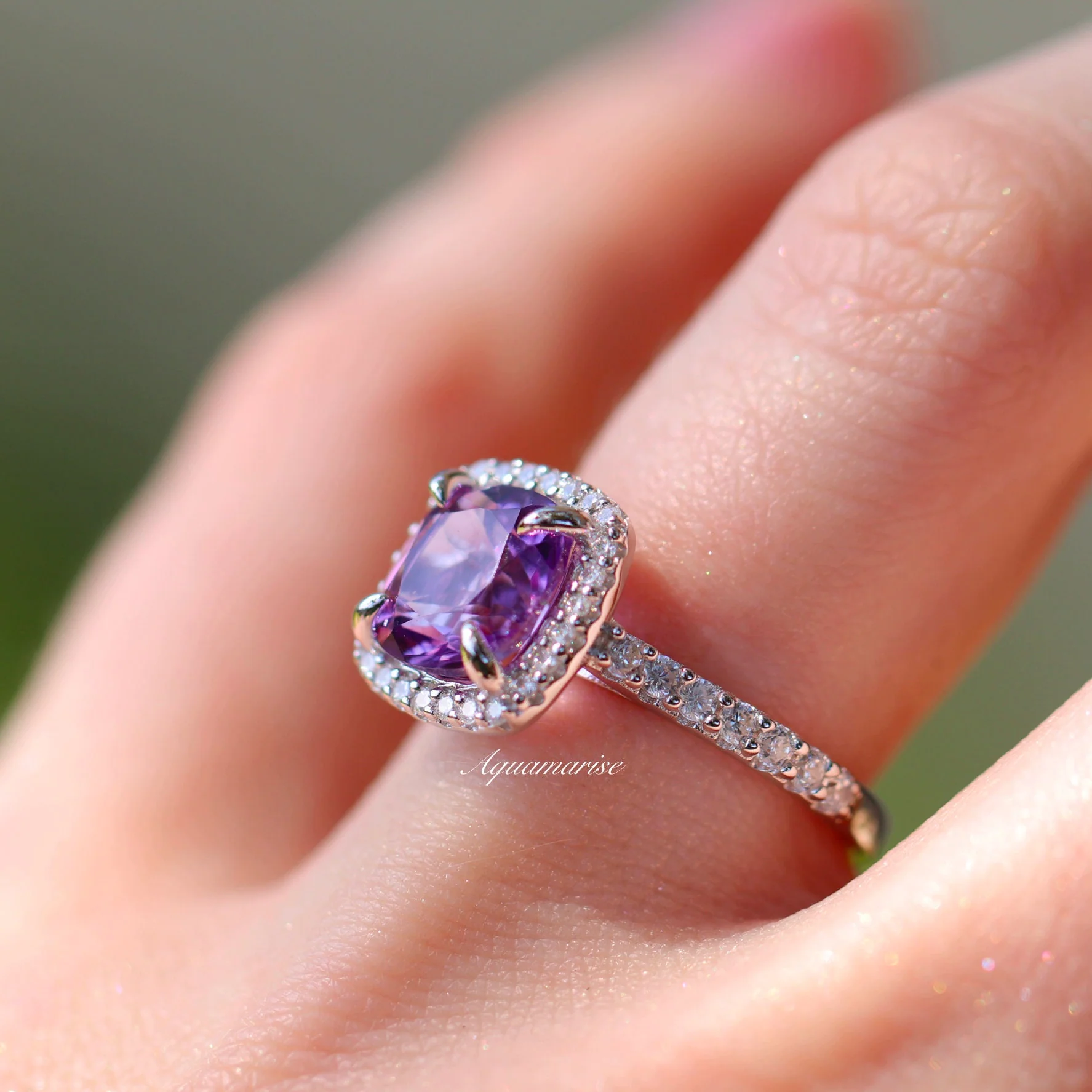 Belle Cushion Cut Natural Amethyst Ring in Sterling Silver - Image 3