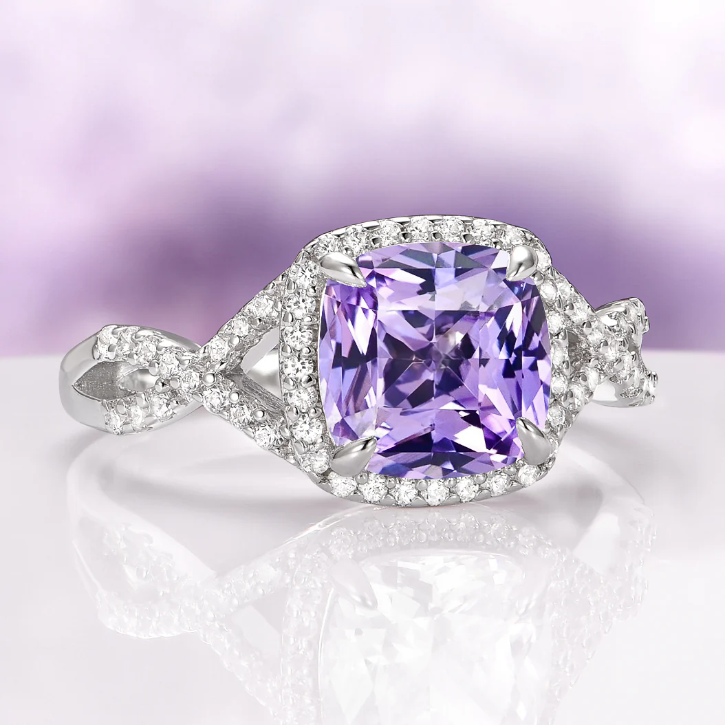 Flair Cushion Cut Natural Amethyst Ring in Sterling Silver - Image 5