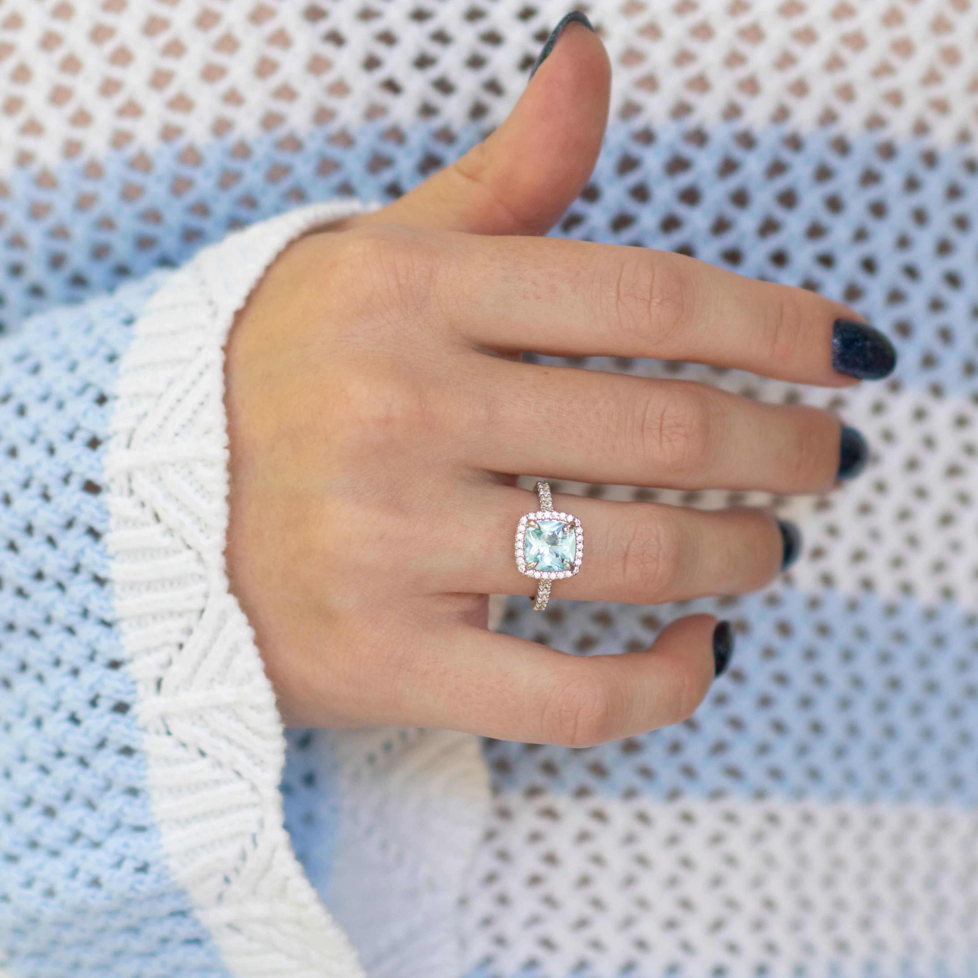 Belle Cushion Cut Aquamarine Ring in Sterling Silver - Image 2