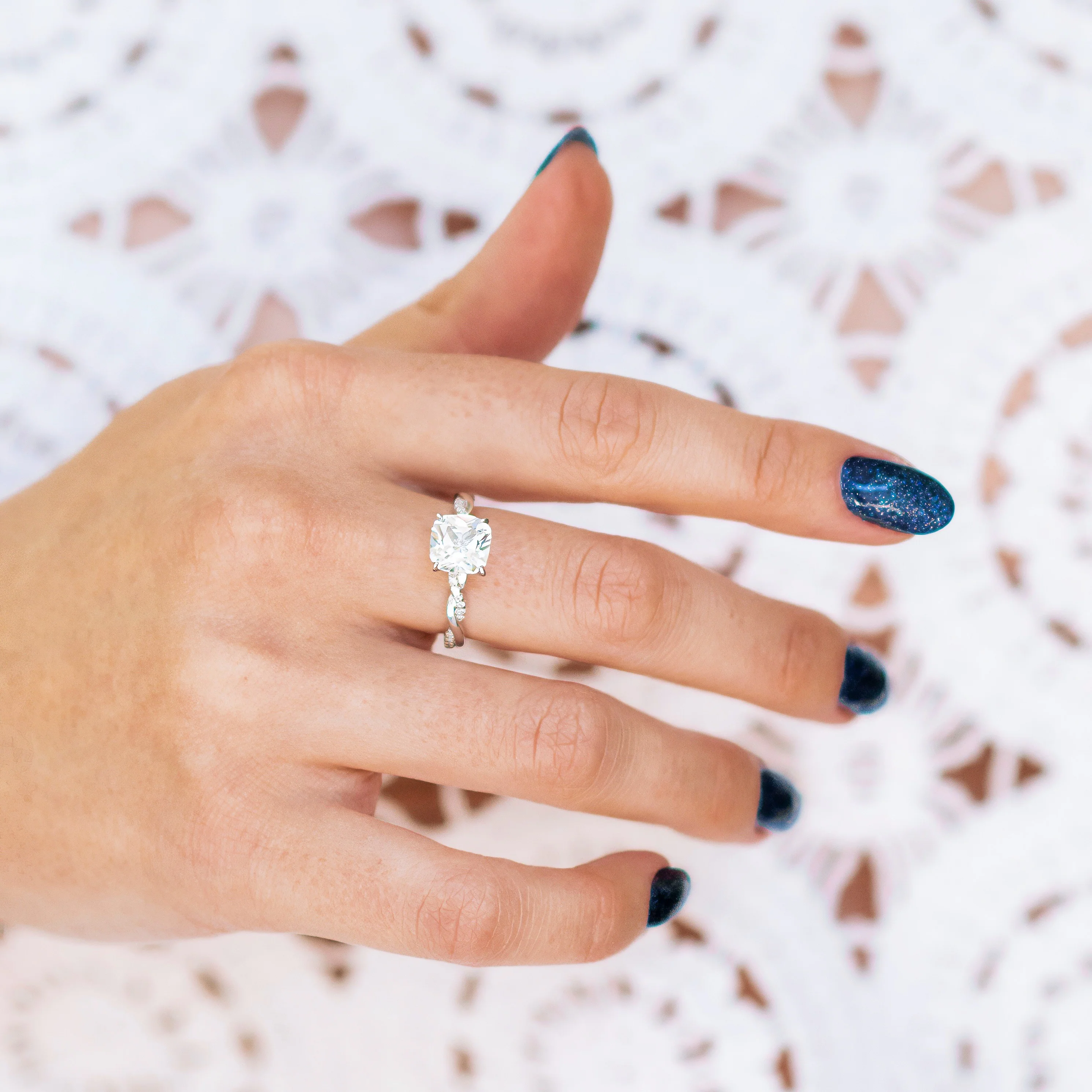 Sophia White Sapphire Engagement Ring in Sterling Silver - Image 2