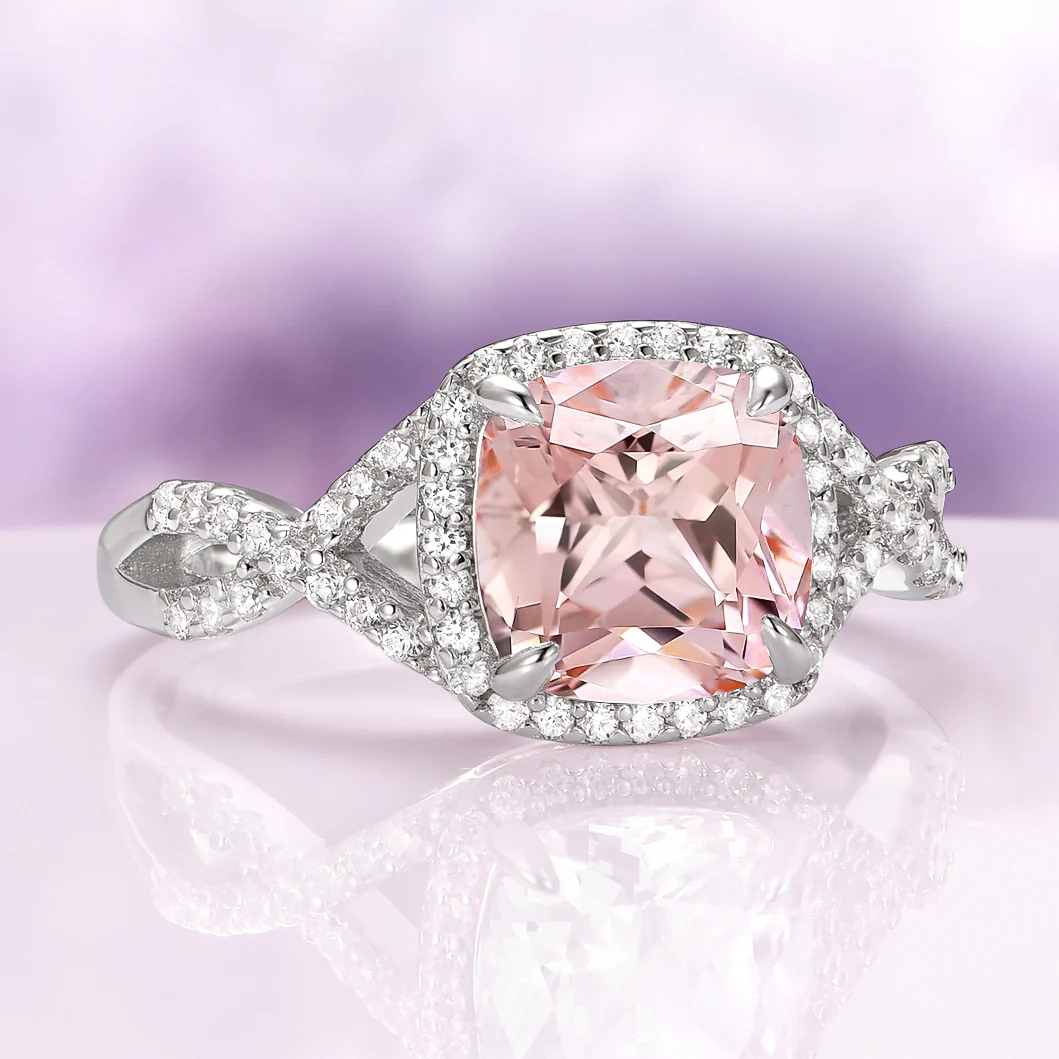 Flair Cushion Cut Morganite Twisted Engagement Ring in Sterling Silver - Image 5