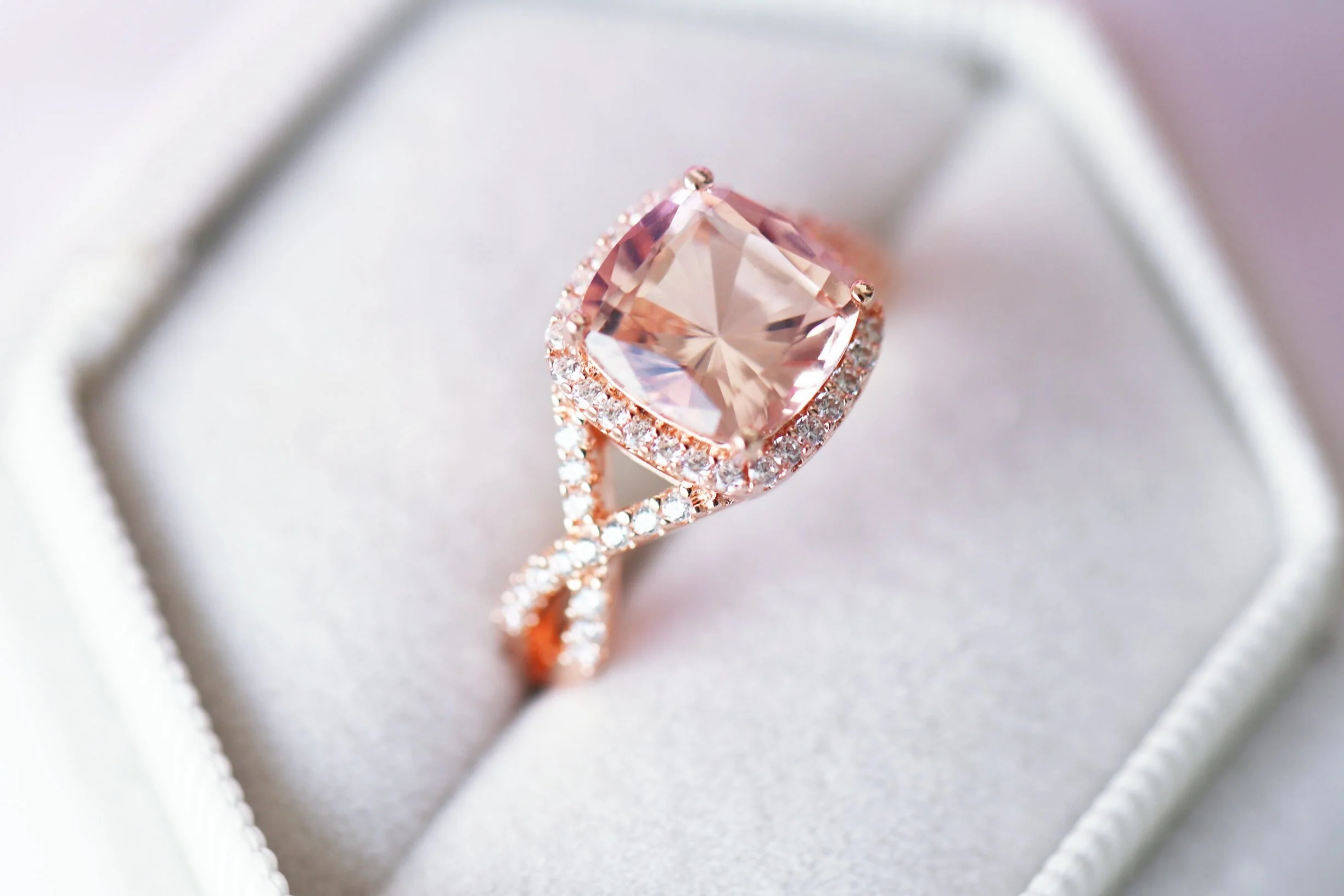 Flair Cushion Cut Morganite Engagement Ring in 14K Rose Gold Vermeil - Image 2