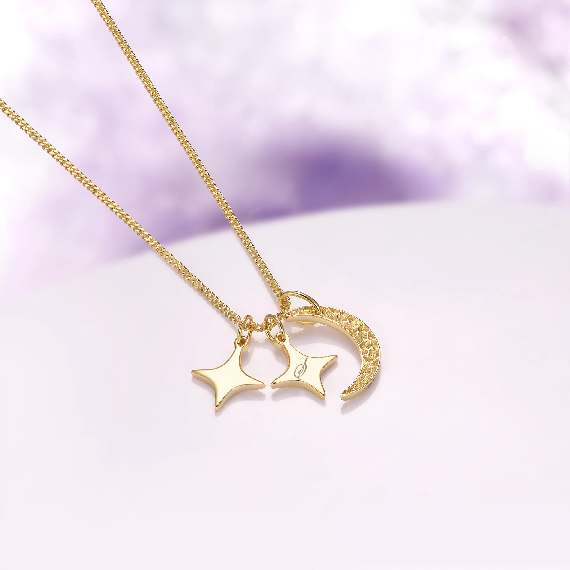 Custom Initial Necklace with Moon and Stars in 14K Yellow Gold Vermeil - Image 3