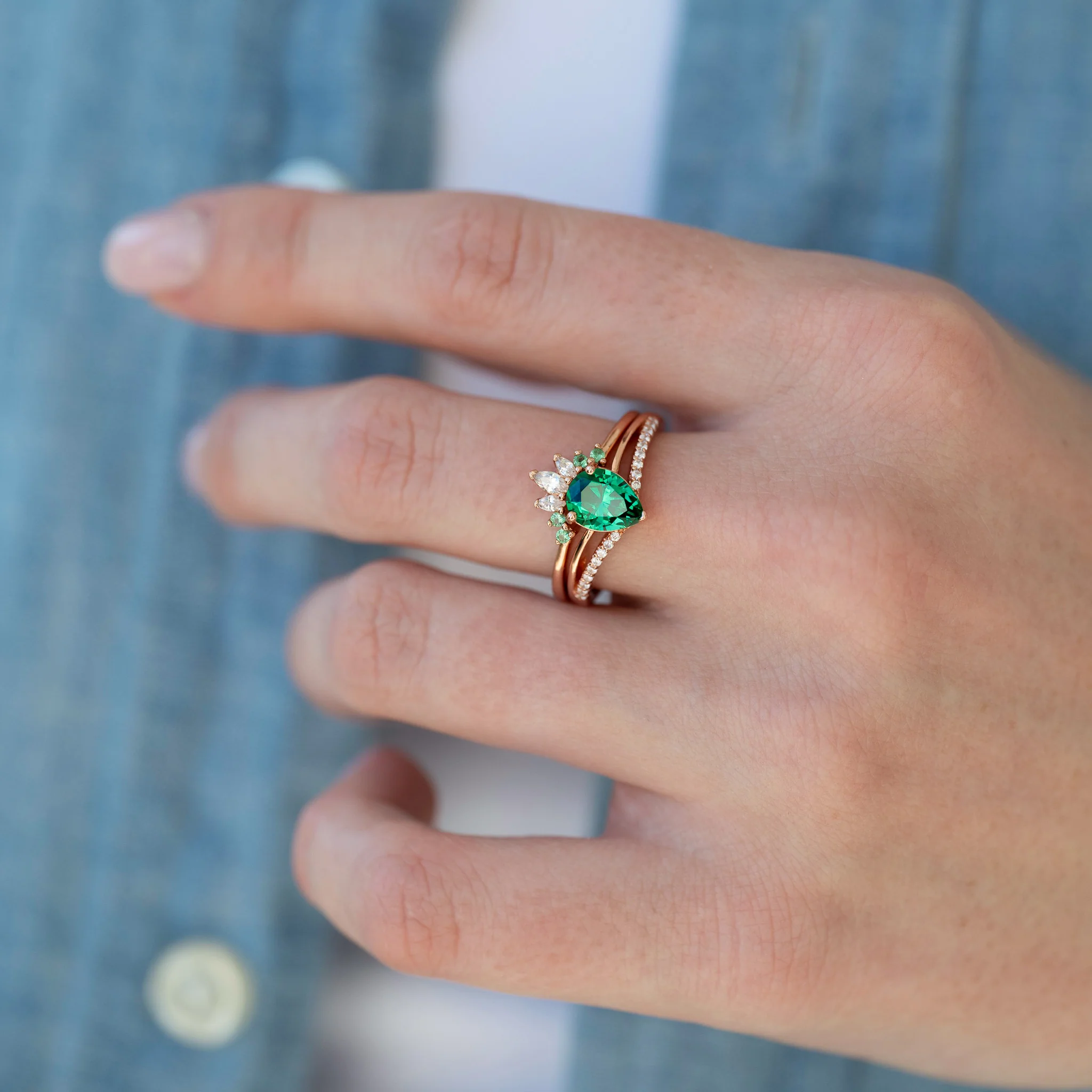 Dakota Teardrop Emerald Ring Set in 14K Rose Gold Vermeil - Image 2