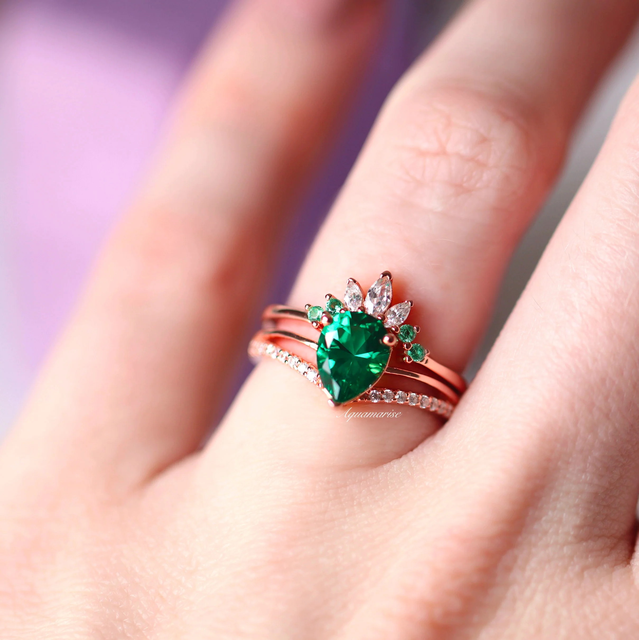 Dakota Teardrop Emerald Ring Set in 14K Rose Gold Vermeil - Image 3