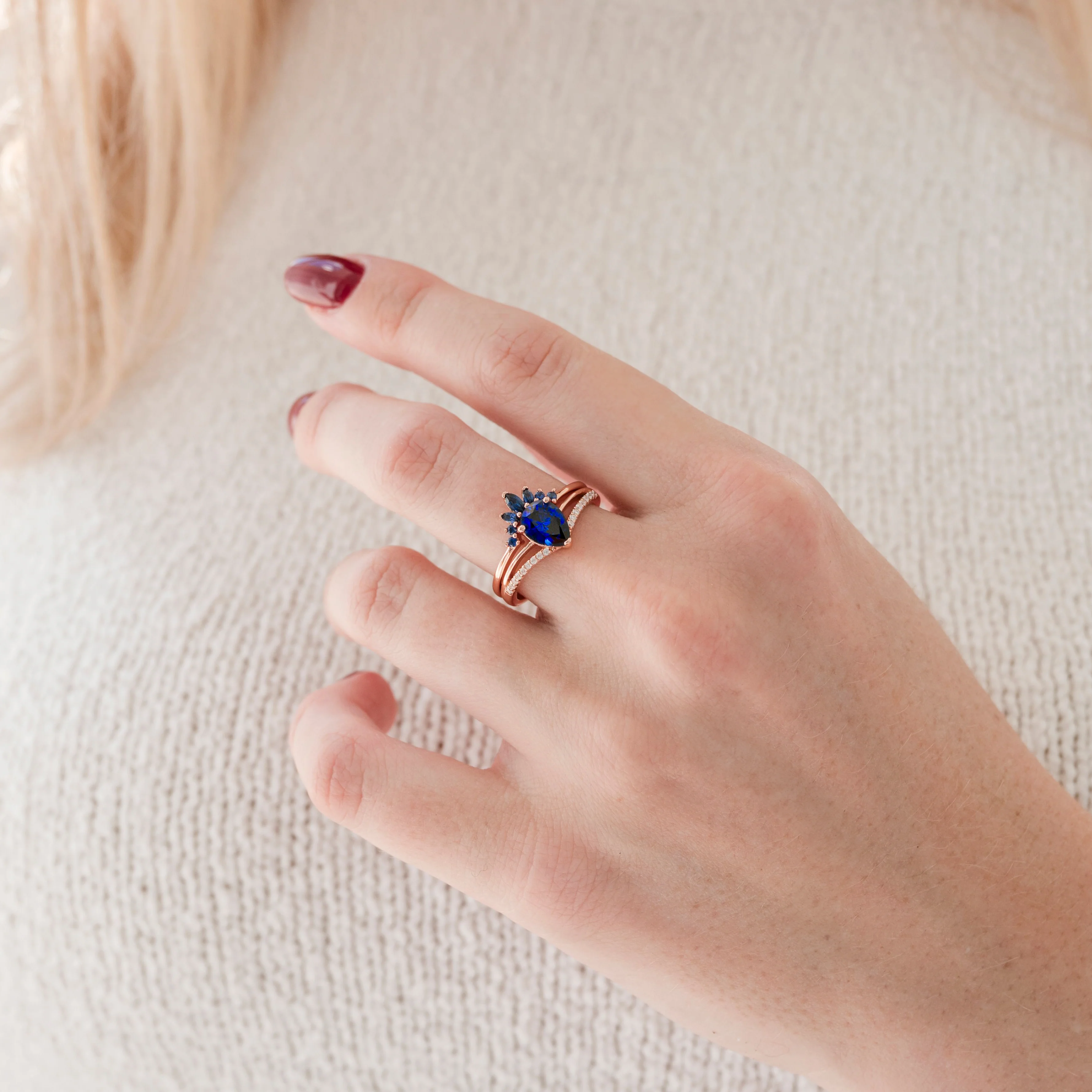 Dakota Teardrop Blue Sapphire Ring Set in 14K Rose Gold Vermeil - Image 3