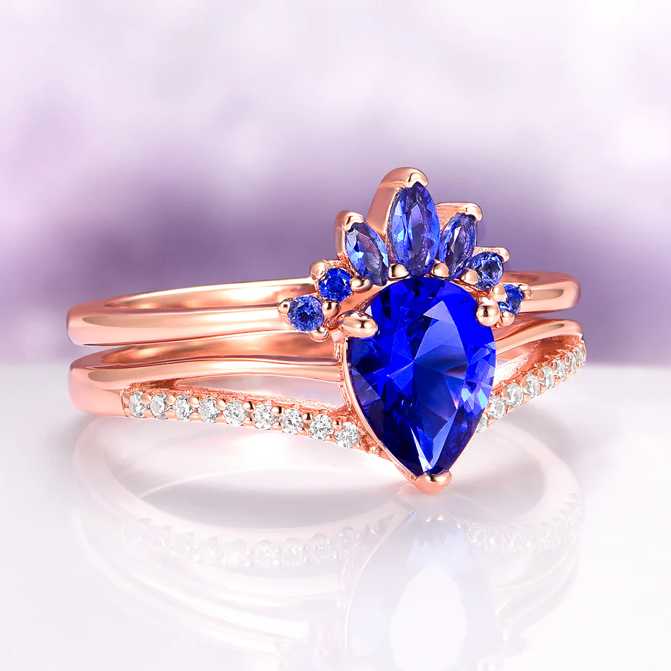 Dakota Teardrop Blue Sapphire Ring Set in 14K Rose Gold Vermeil - Image 4