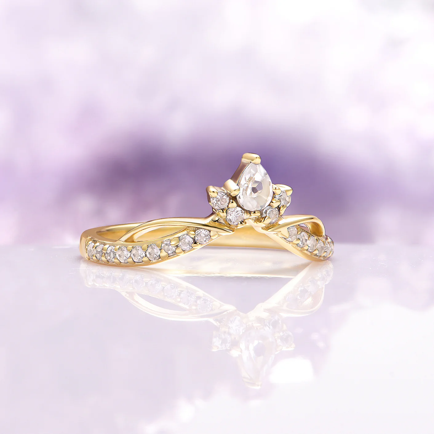 Diamond Crown Wedding Band- 14K Solid Yellow Gold - Image 5