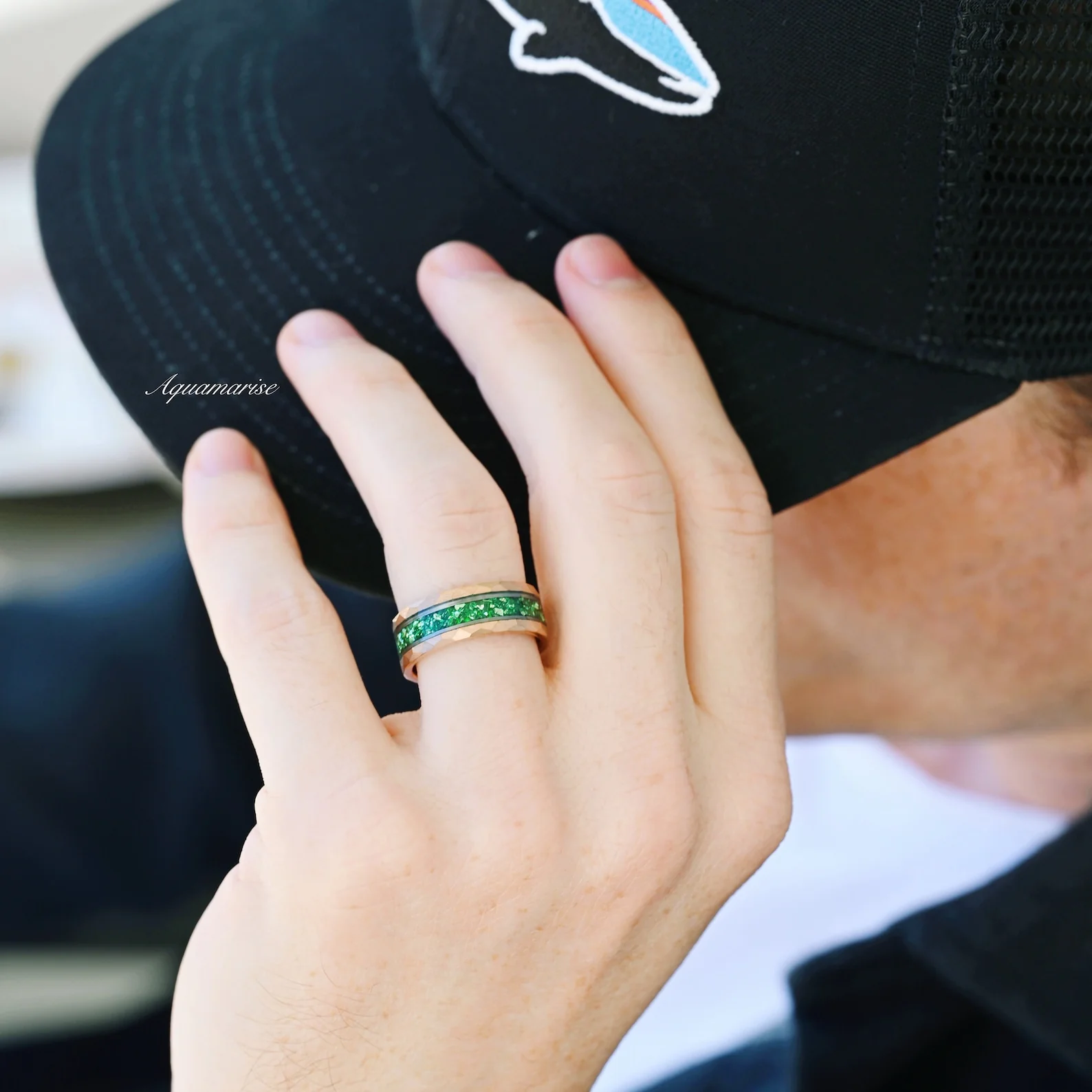 Simulated Diamond & Emerald Leaf Couples Ring Set - Image 5