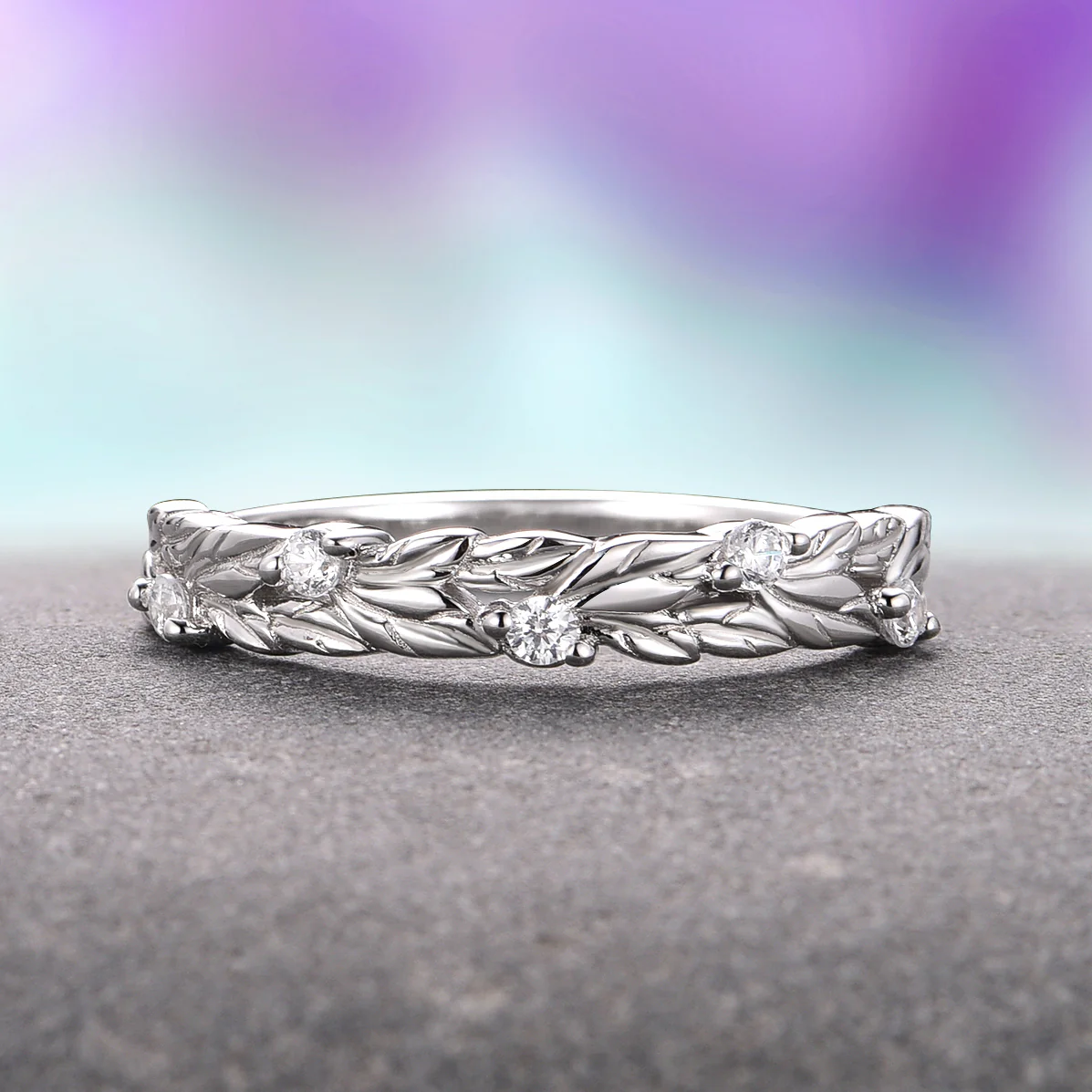 Leaf Wedding Band in Sterling Silver - Image 2