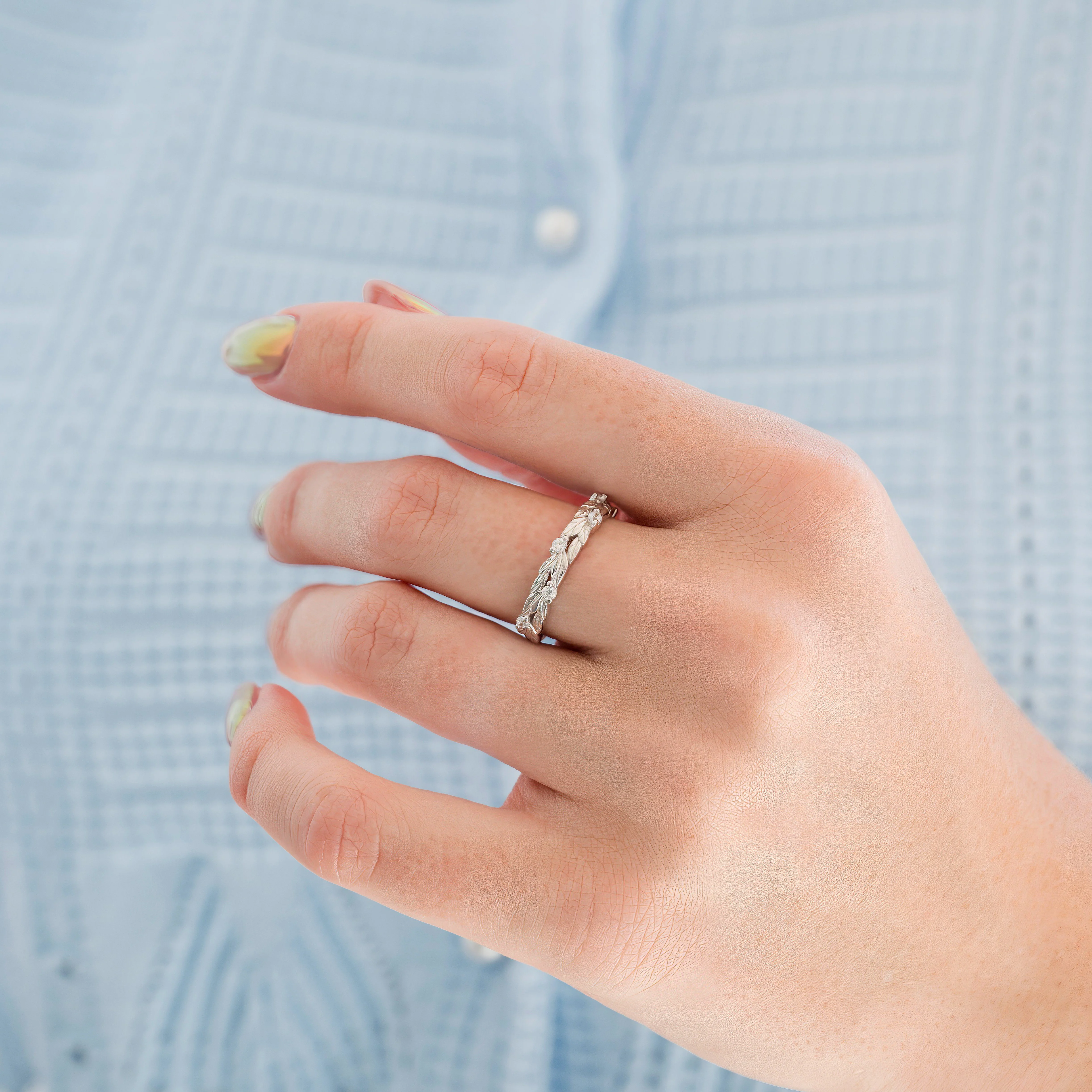 Leaf Wedding Band in Sterling Silver - Image 4