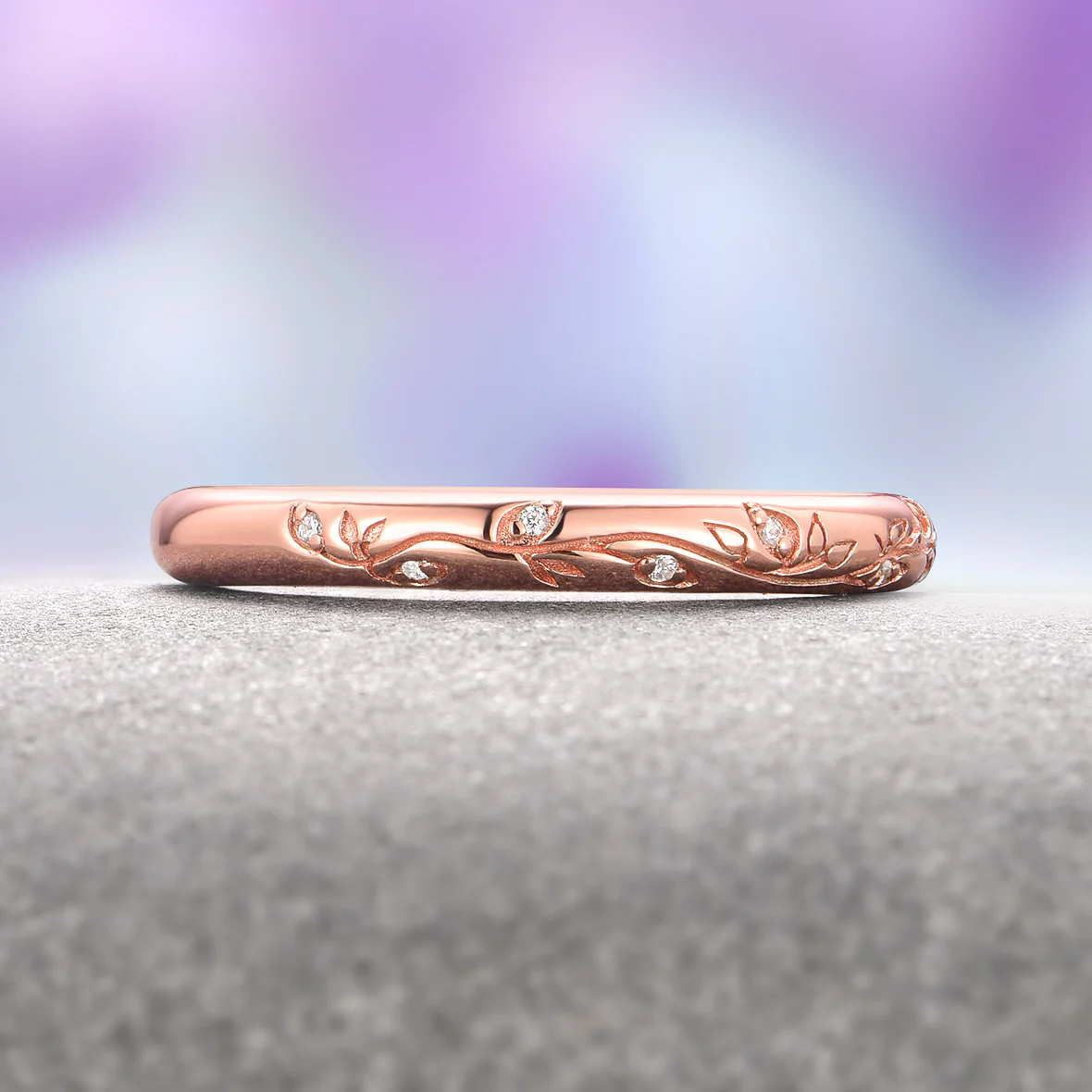 Diamond Leaf Wedding Band in 14K Solid Rose Gold - Image 2