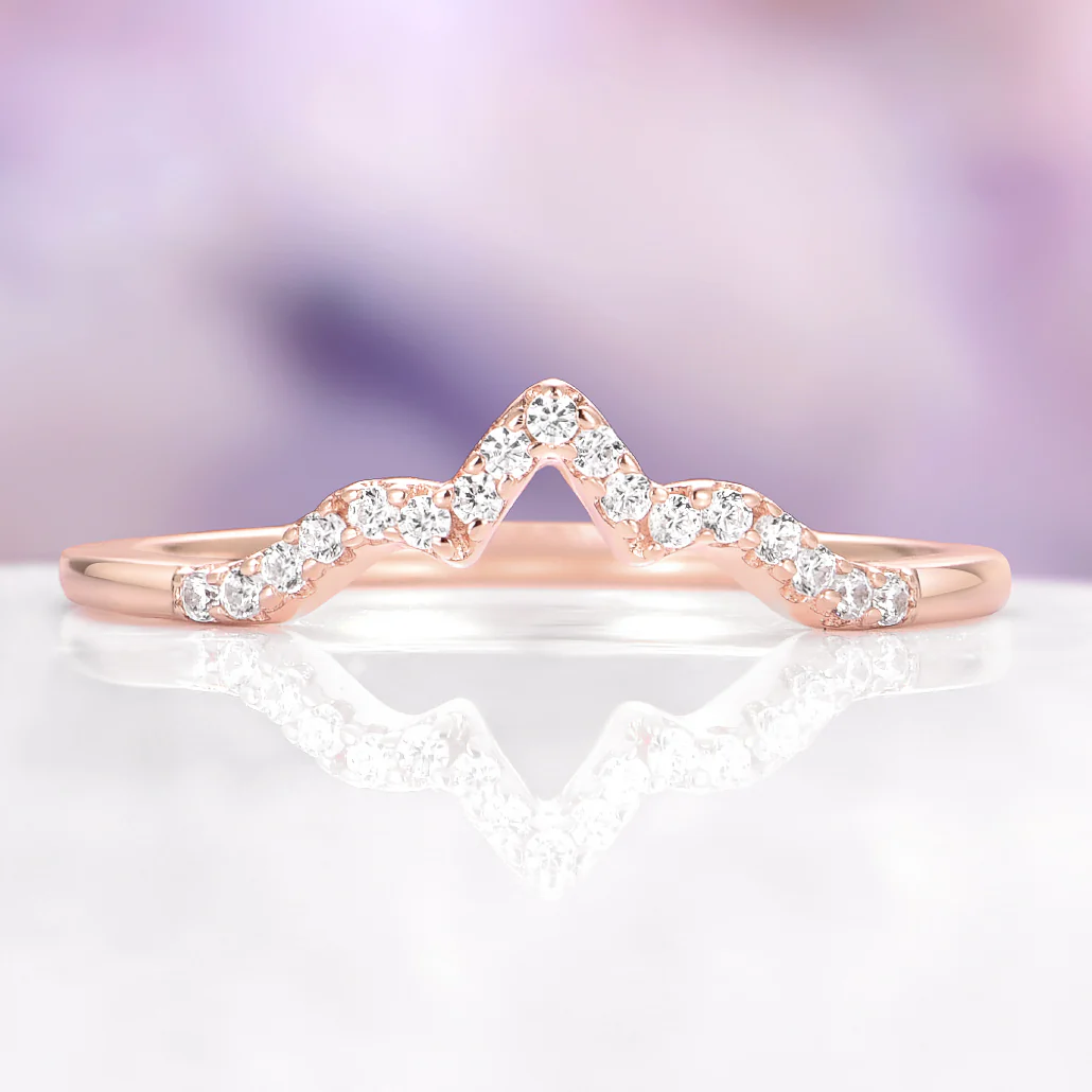 Diamond V-Shaped Contour Wedding Ring in Solid 14K Rose Gold