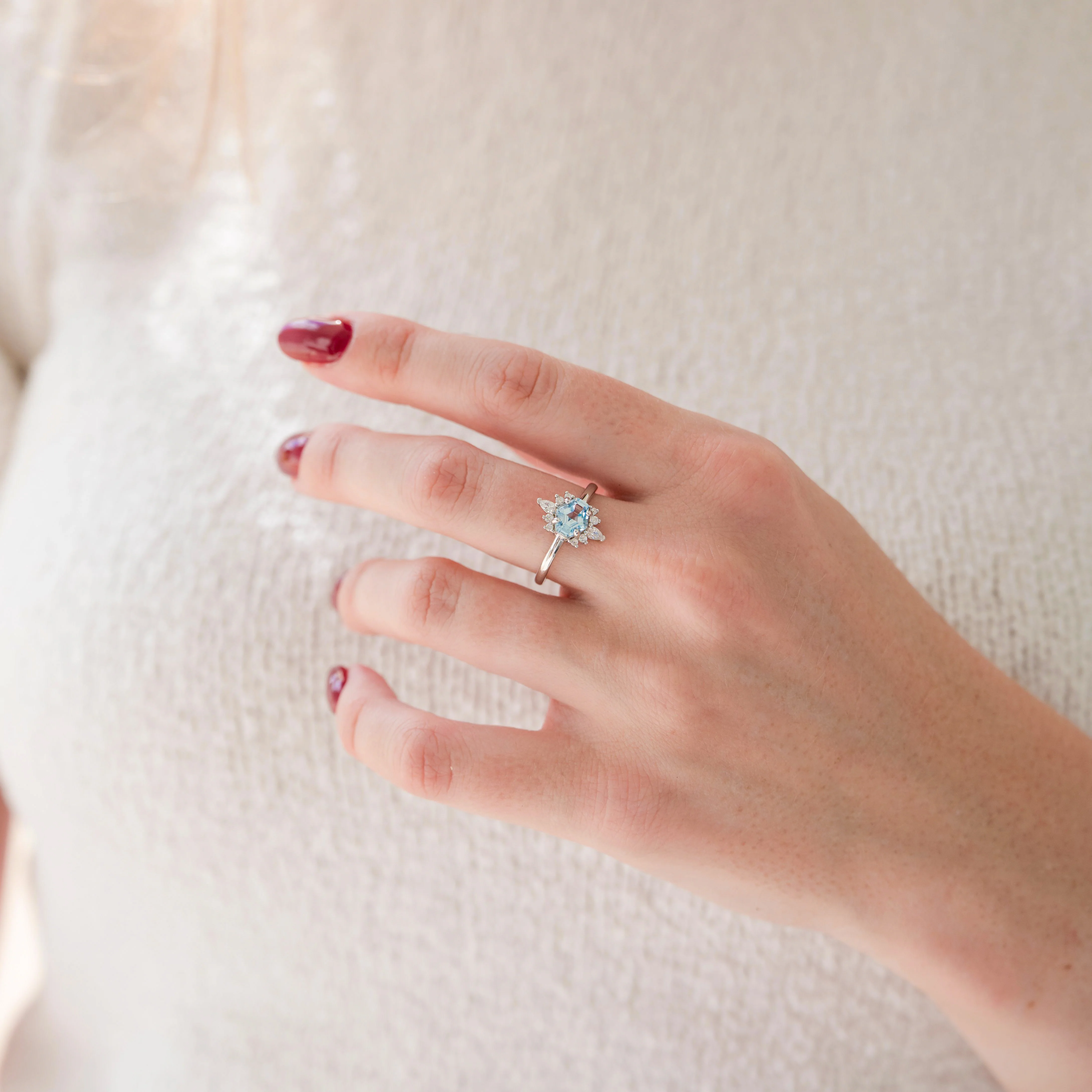 East West Aquamarine Ring in Sterling Silver - Image 2
