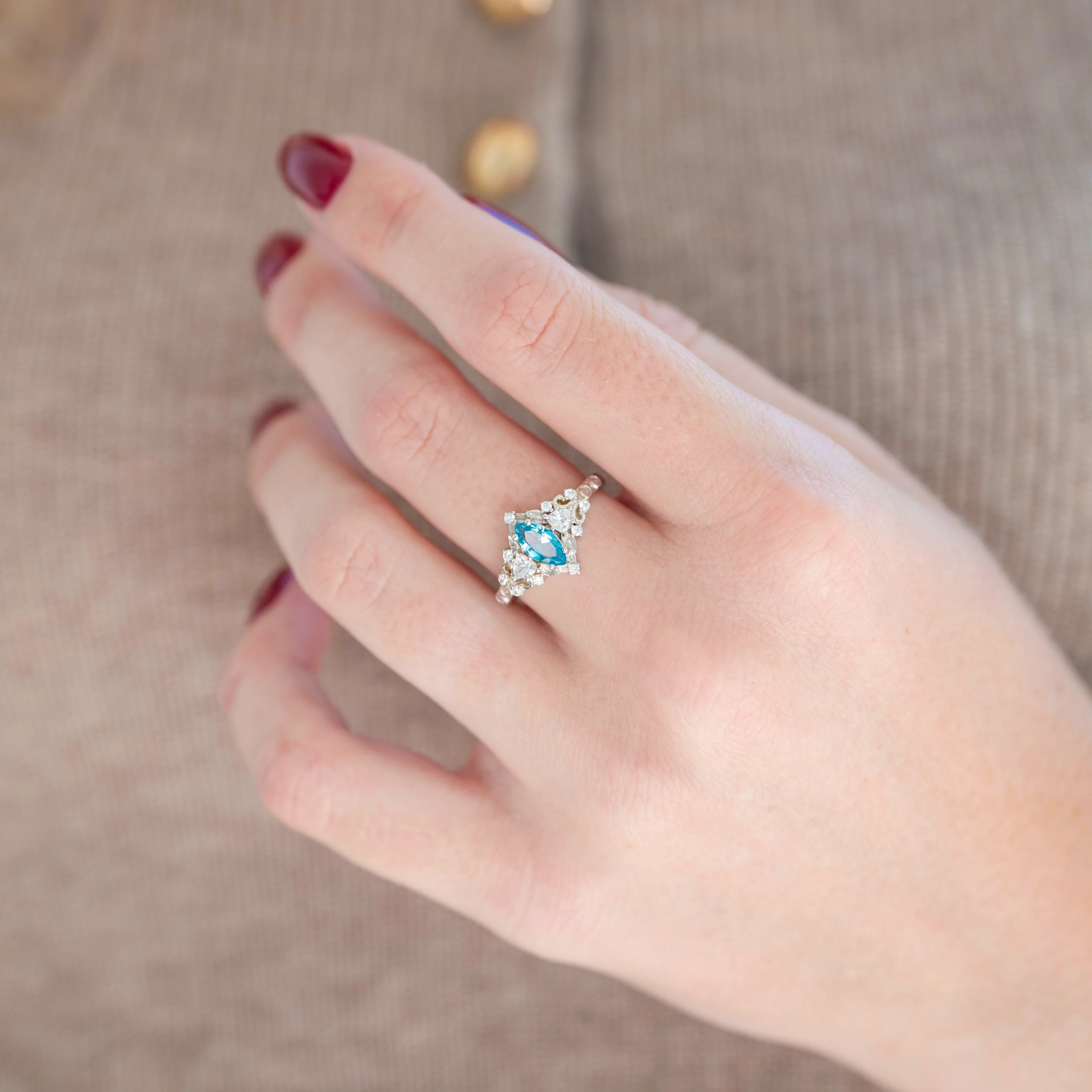 Elain Swiss Blue Topaz Fairy Leaf Ring in Sterling Silver - Image 3