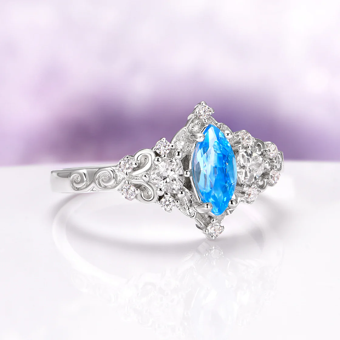 Elain Swiss Blue Topaz Fairy Leaf Ring in Sterling Silver - Image 4